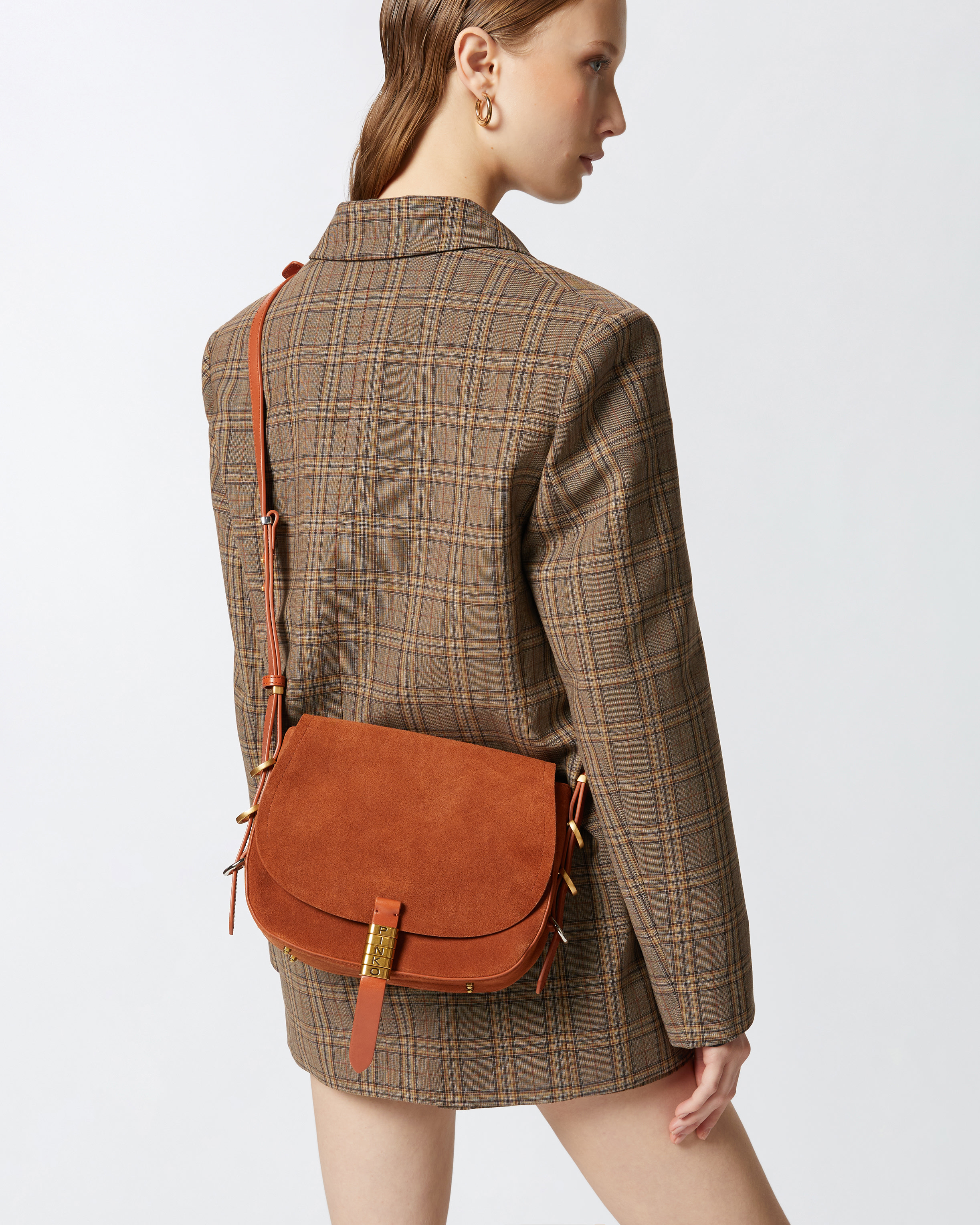 Pinko Suede Shoulder Bag With Metal Rings