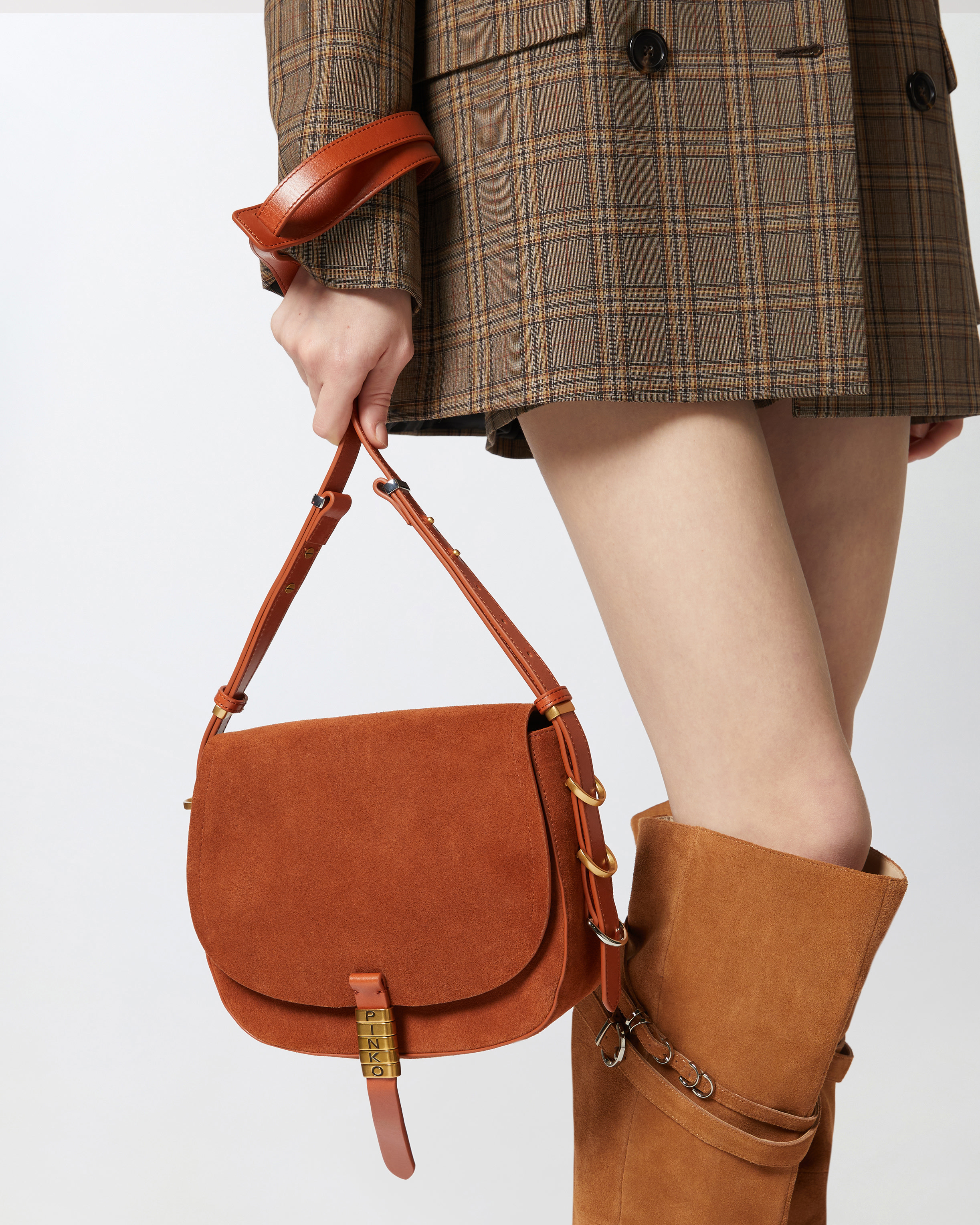 Pinko Suede Shoulder Bag With Metal Rings