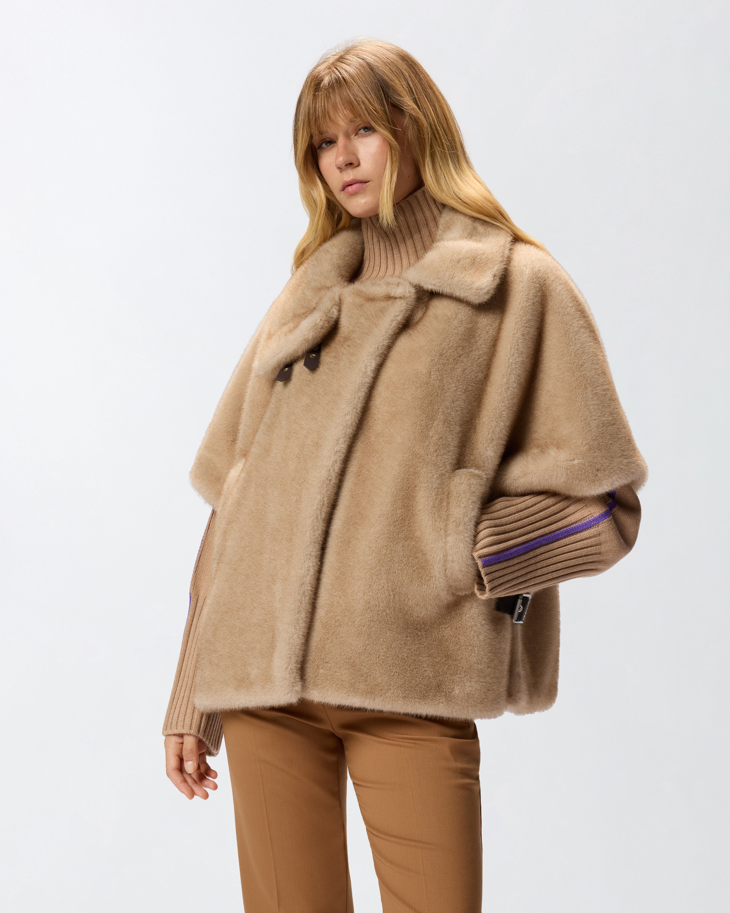 皮草效果卡班大衣 - 米色 - large | Pinko 