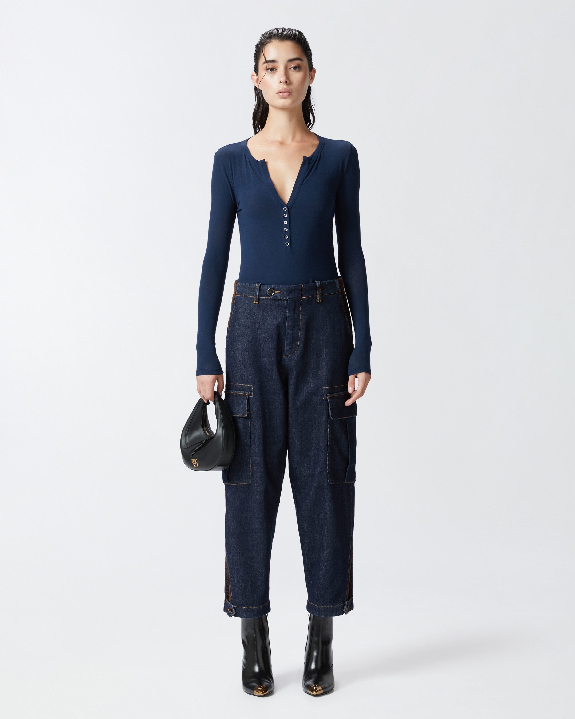 Темно-синие джинсы карго с большими карманами - СИНИЙ - large