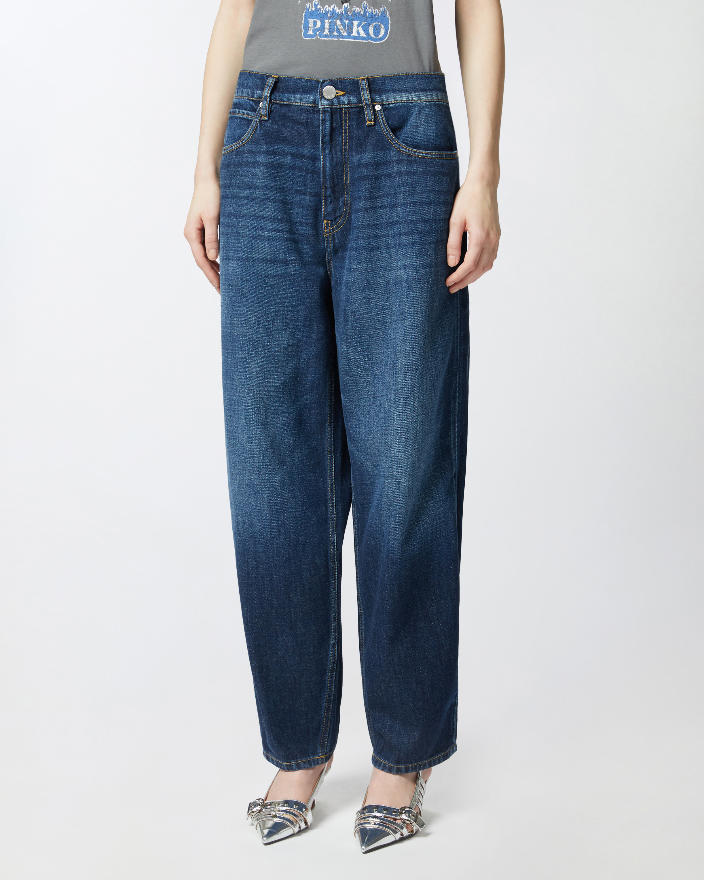 Pinko Medium Wash Egg Jeans In Mid Wash