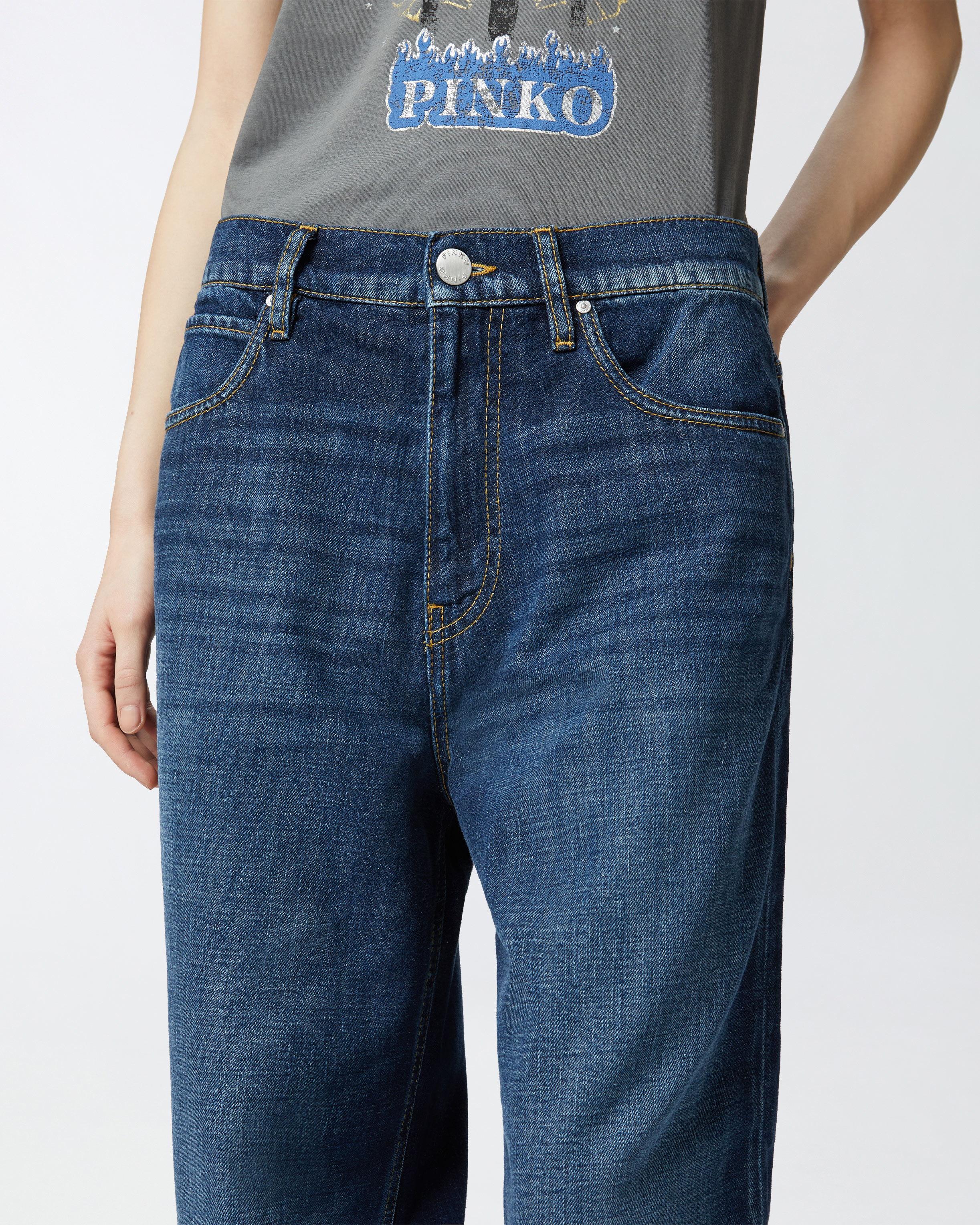 Pinko Medium Wash Egg Jeans In Mid Wash