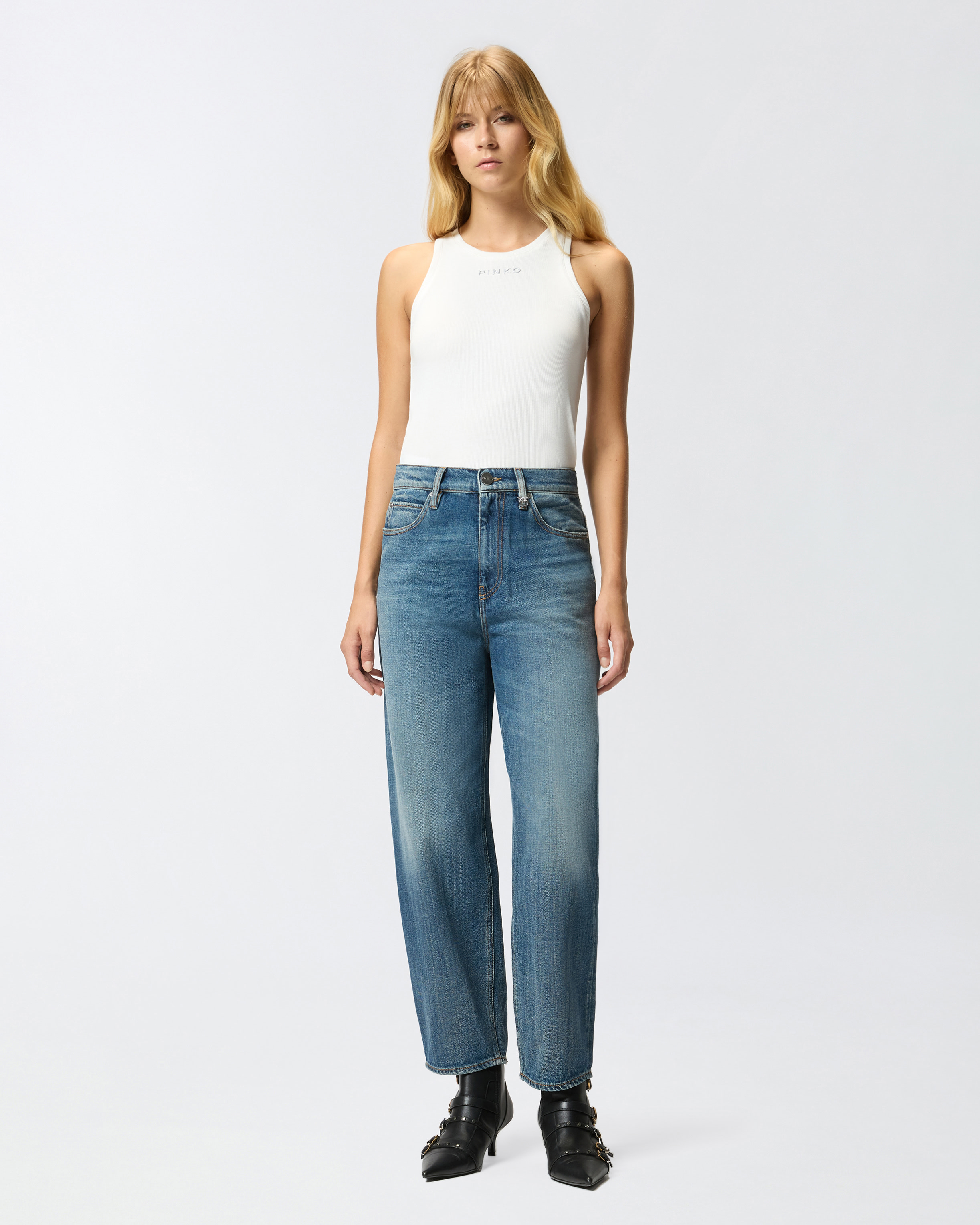 Jean ballon en denim doux - Bleu - large | Pinko 