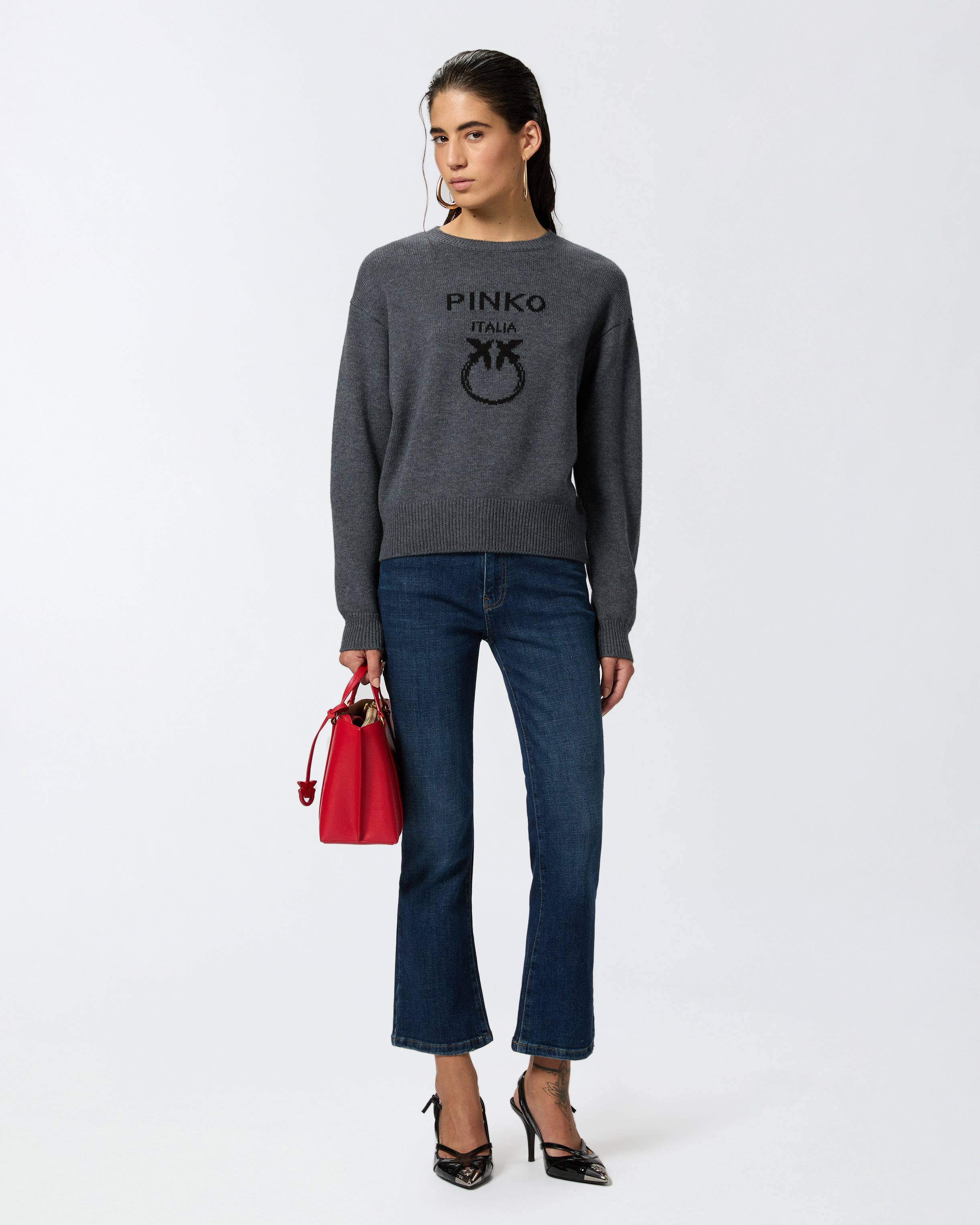 Pinko Dark Denim Bootcut Jeans In Dark Vintage Wash