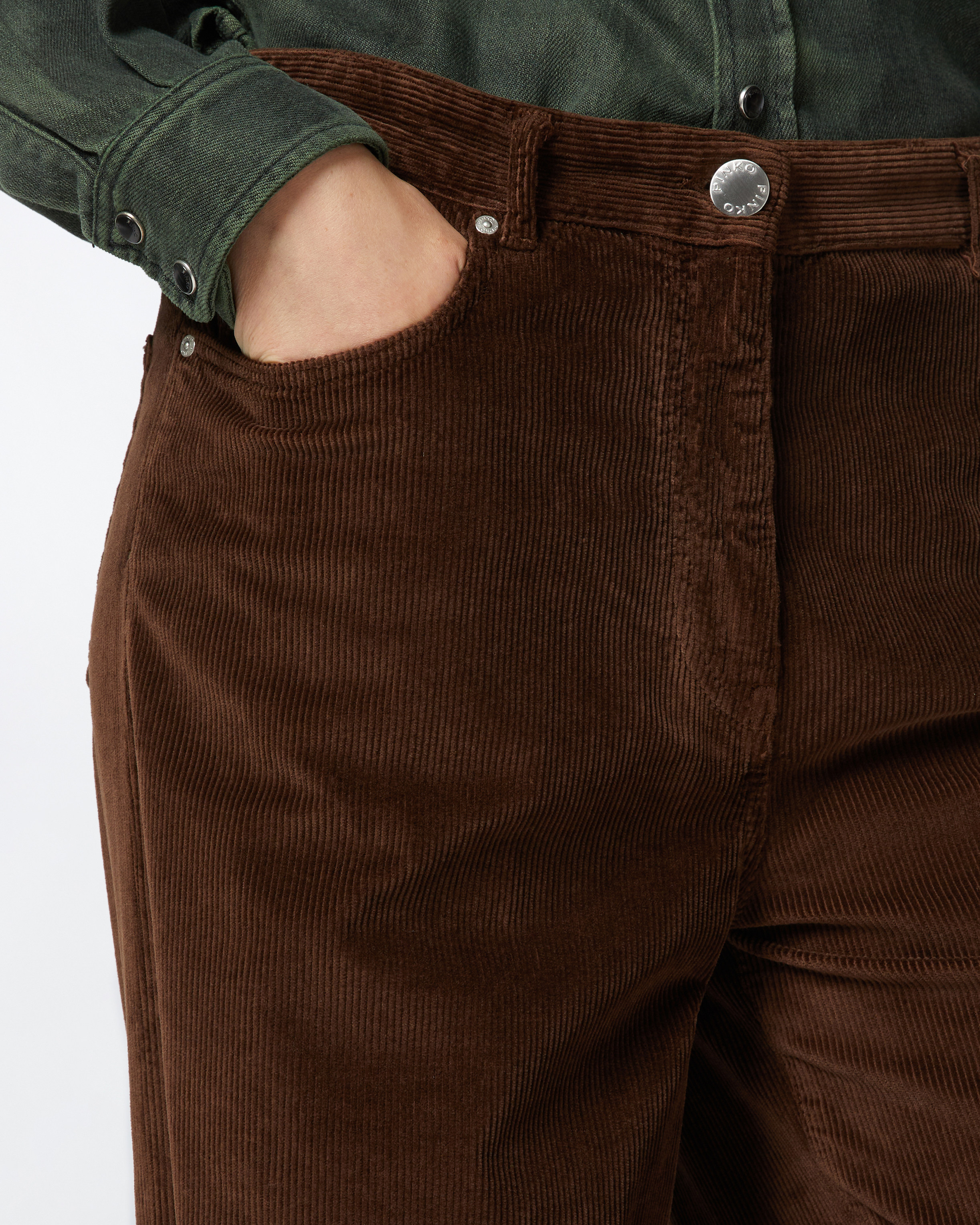 Pinko Corduroy Palazzo Trousers In Chestnut Brown