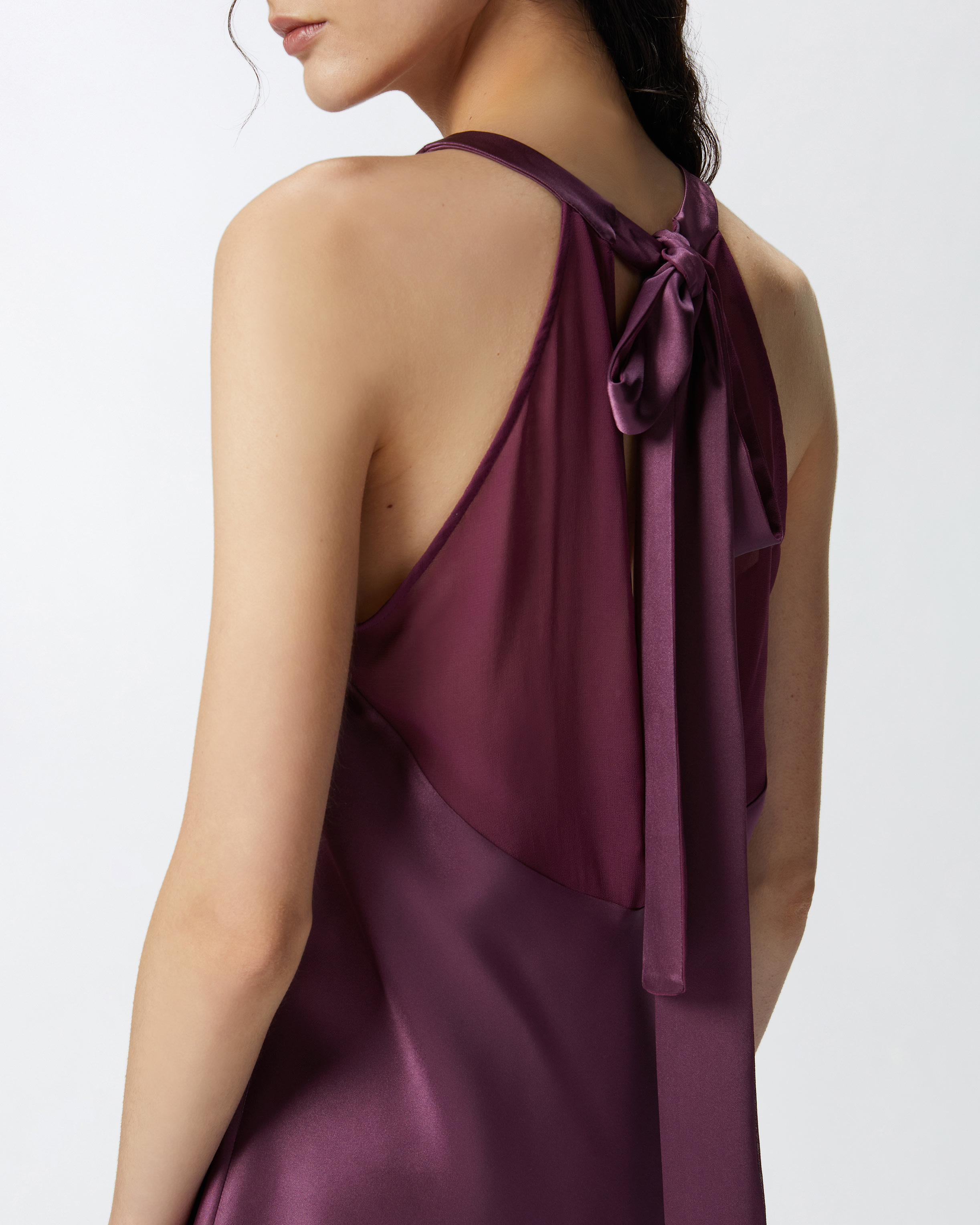 Pinko Satin And Georgette Top With Bow In Grape Wine