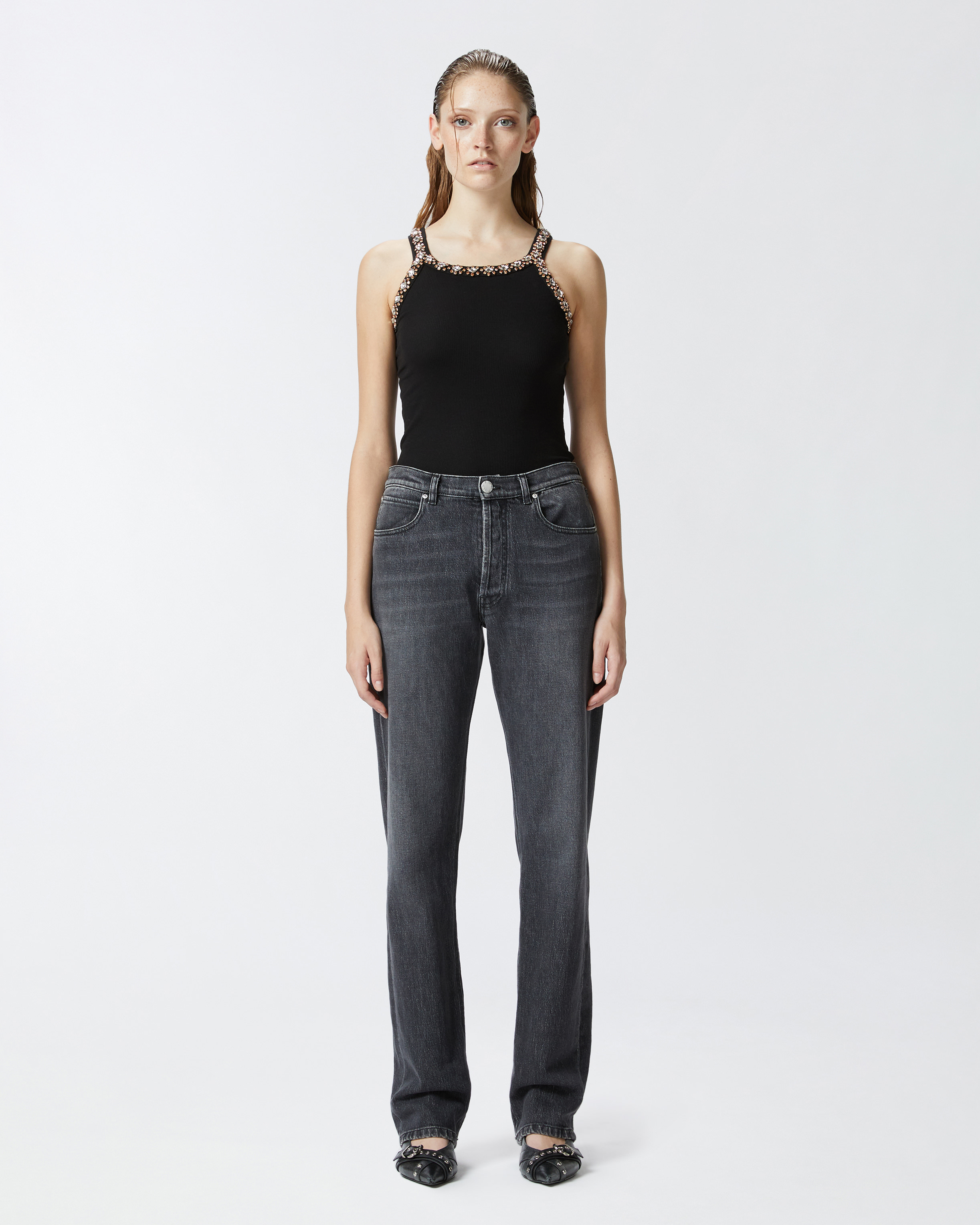 Темно-серые джинсы прямого кроя - СЕРЫЙ - large