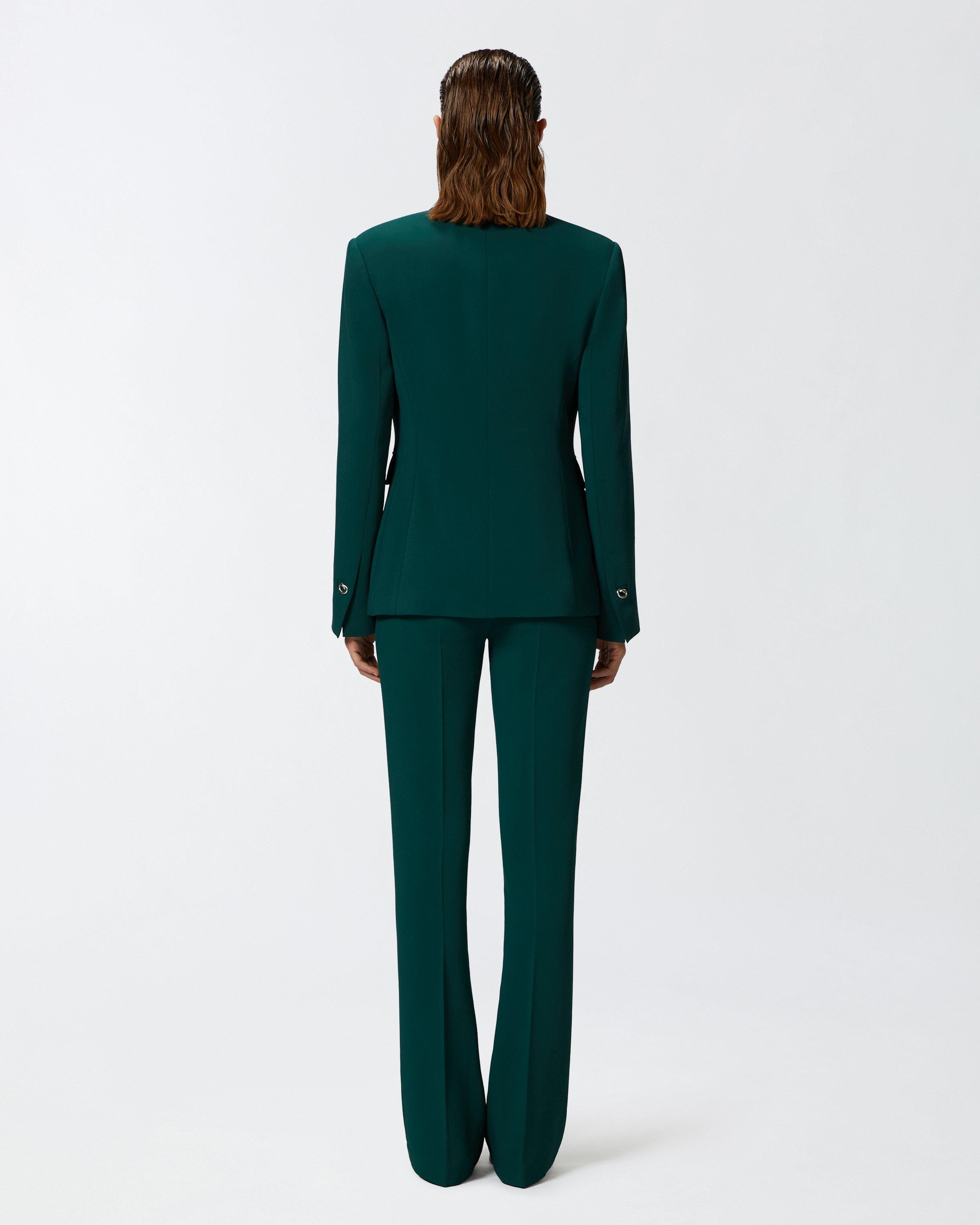 Pinko Double-breasted Cady Blazer With Metal Buttons In Dark Bottle Green