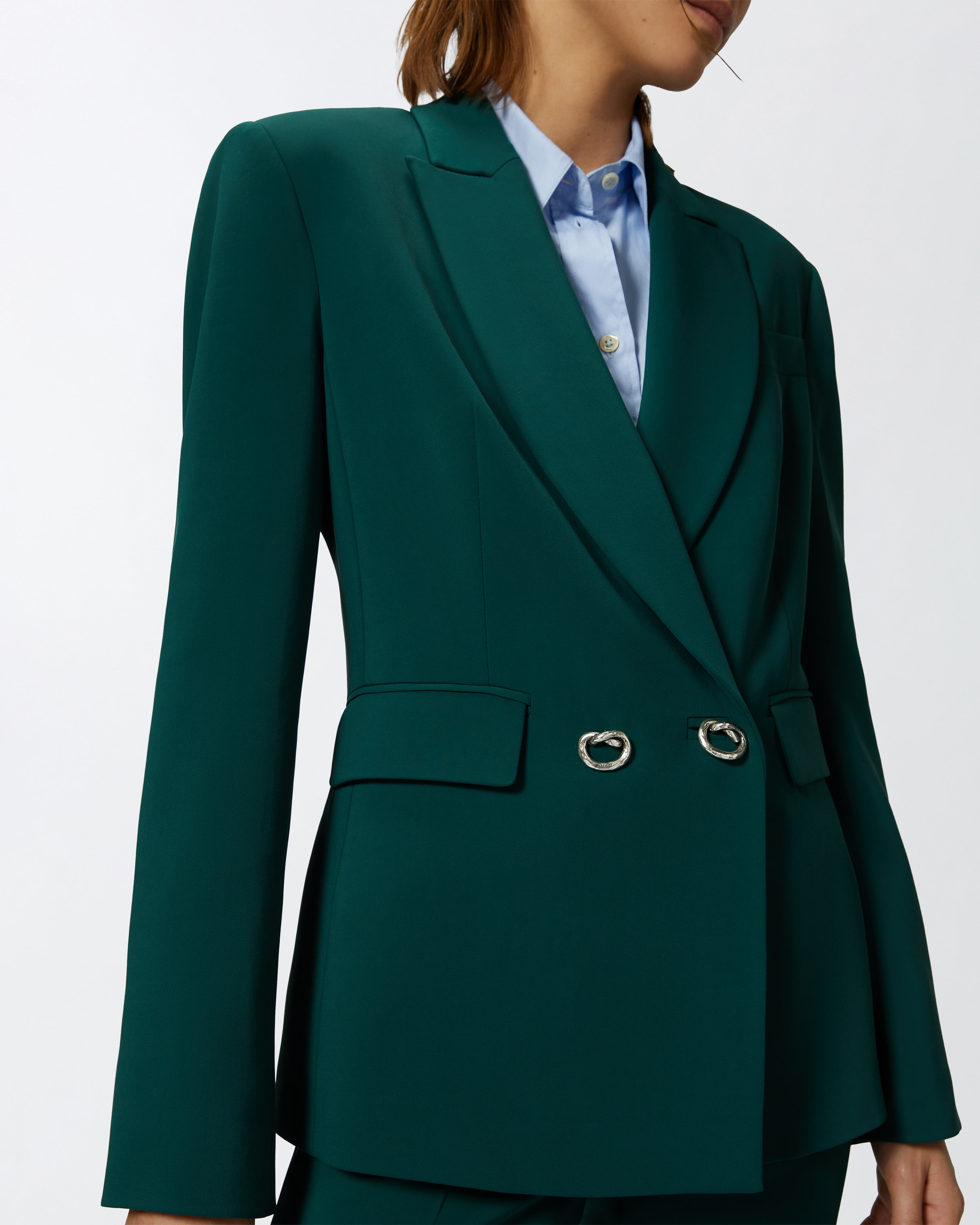 Pinko Double-breasted Cady Blazer With Metal Buttons In Dark Bottle Green