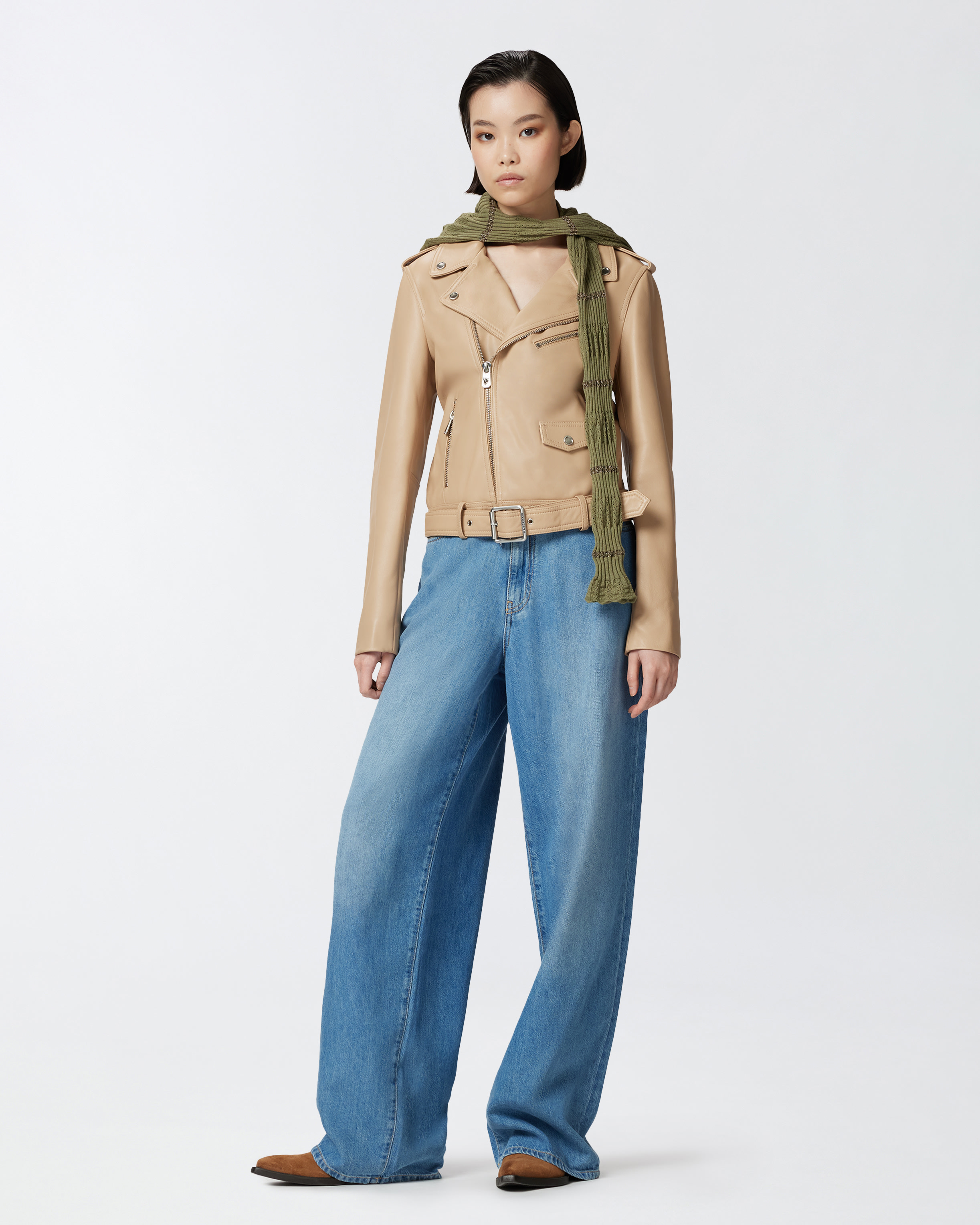 Pinko Blouson De Motard En Cuir Nappa Souple In Neutral