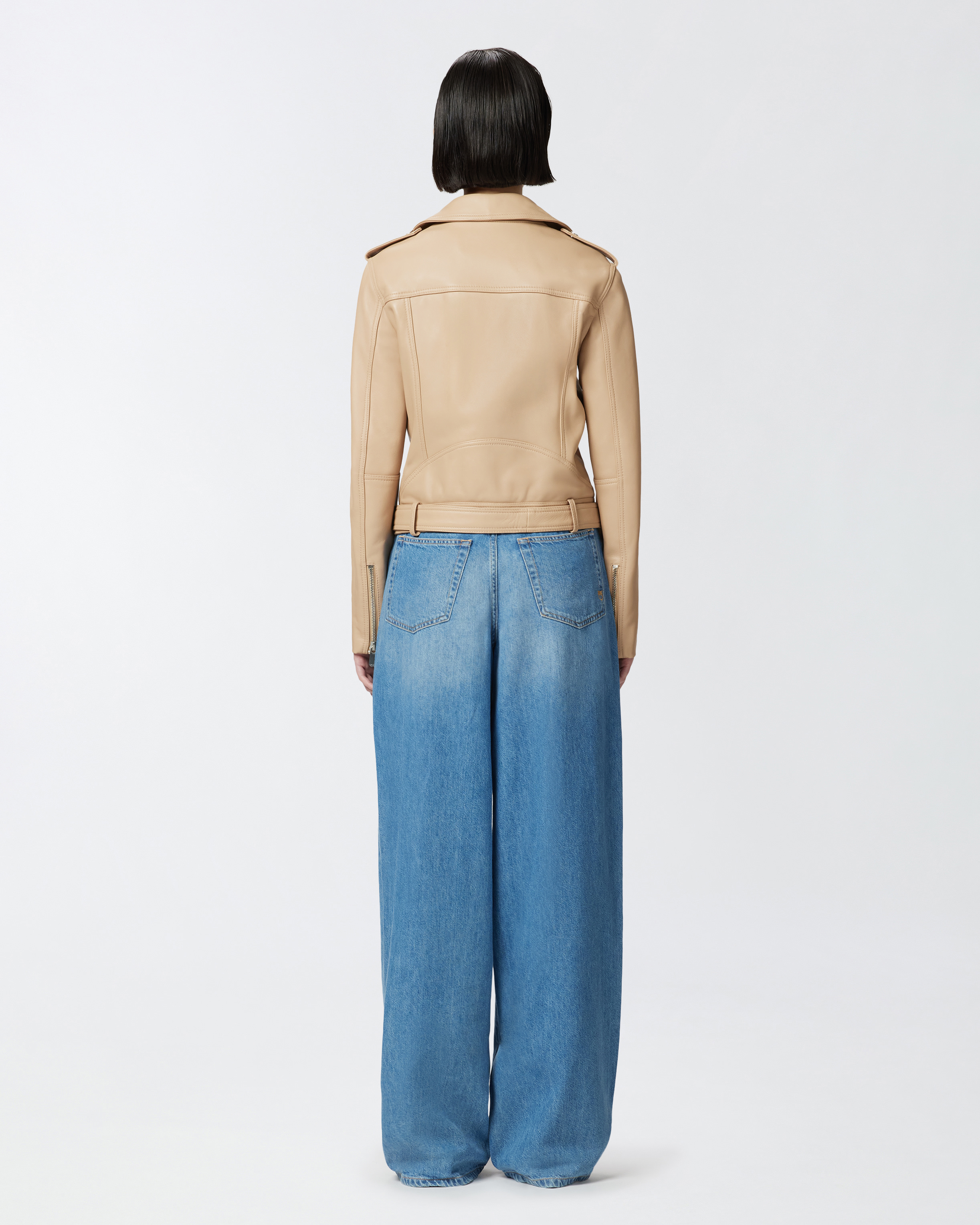 Pinko Blouson De Motard En Cuir Nappa Souple In Neutral
