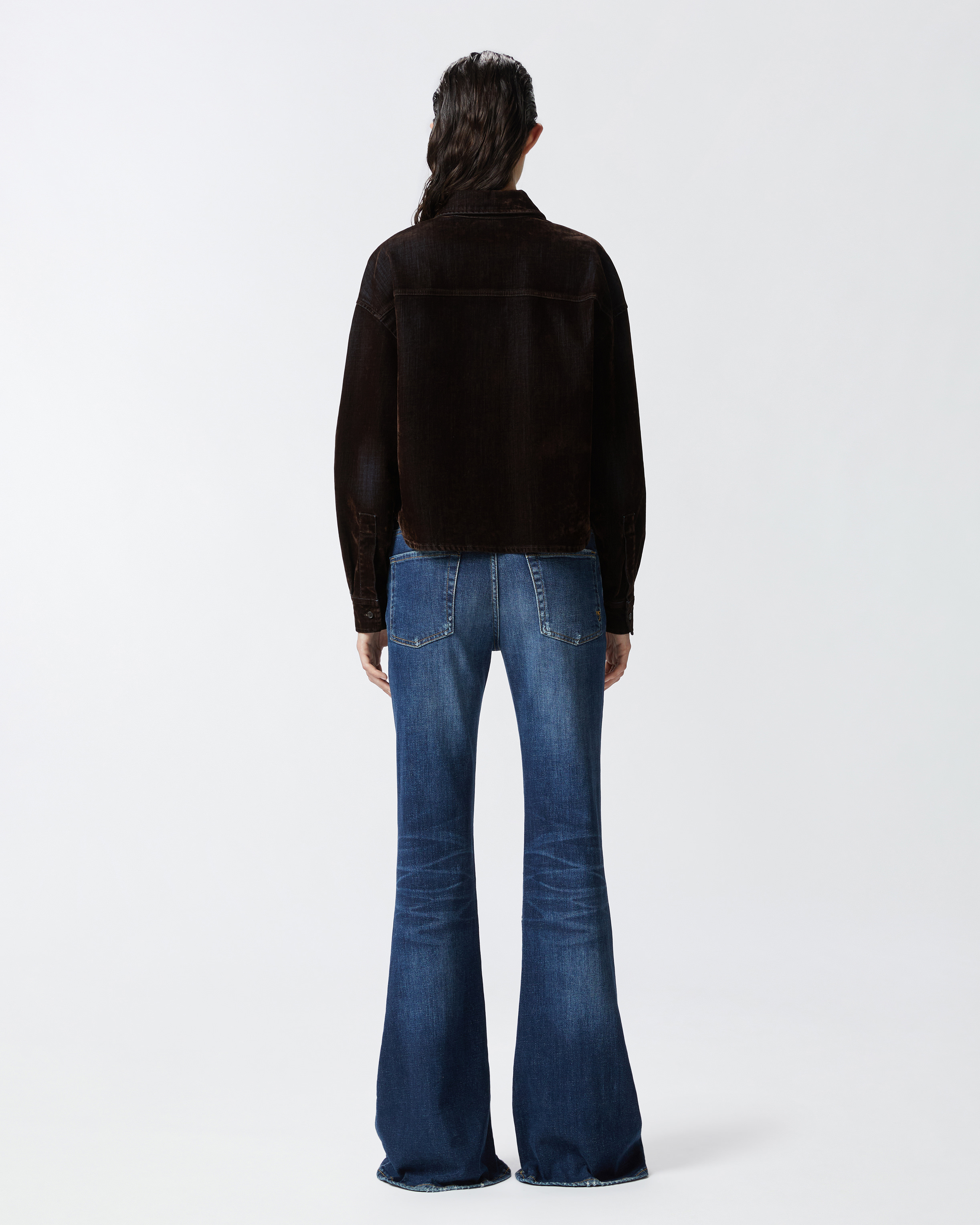 Pinko Dark Blue Wide Flared Jeans In Délavage Vintage Moyen Foncé