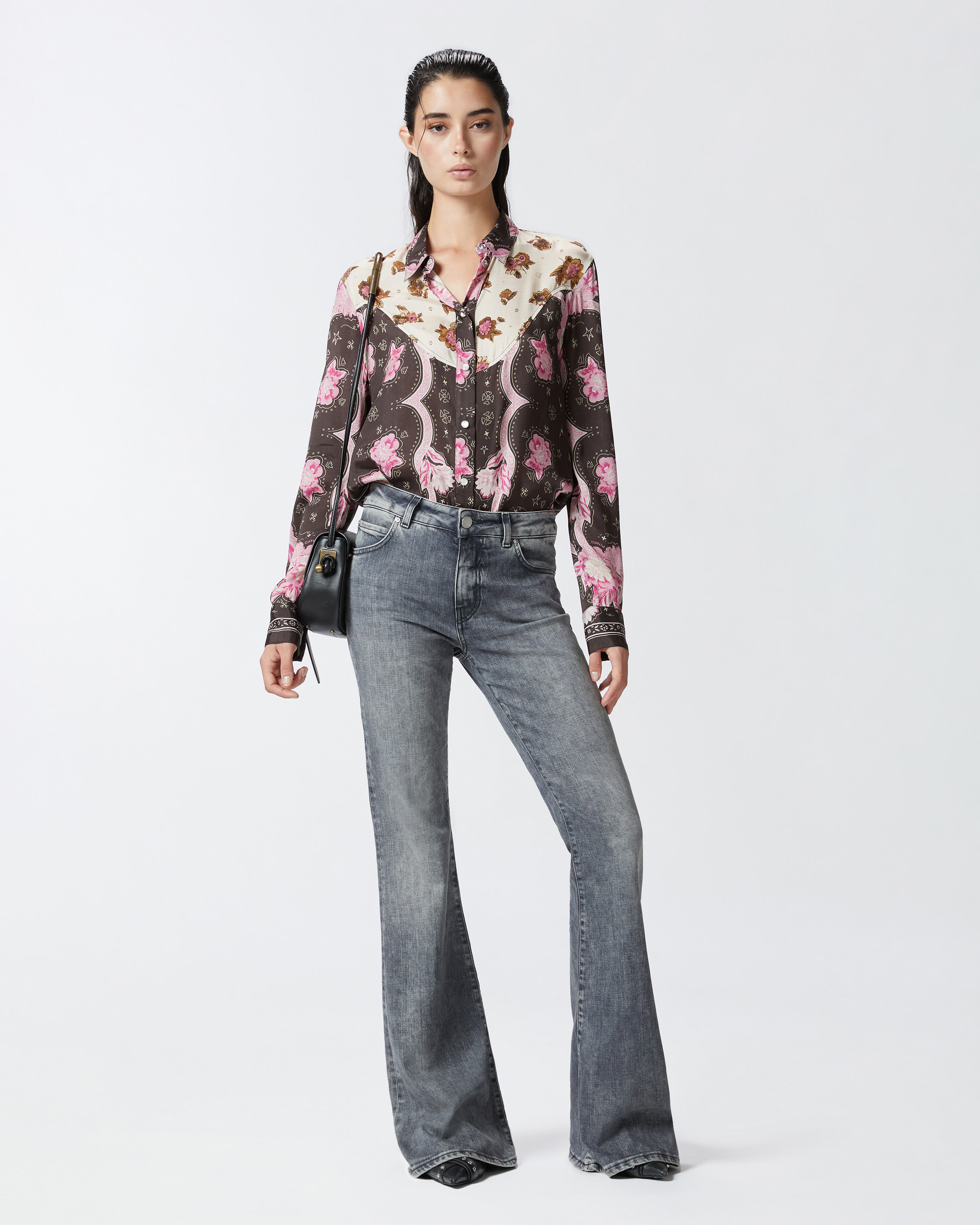 Pinko Filippa Mid-rise Flared Jeans In Vintage Grey Wash
