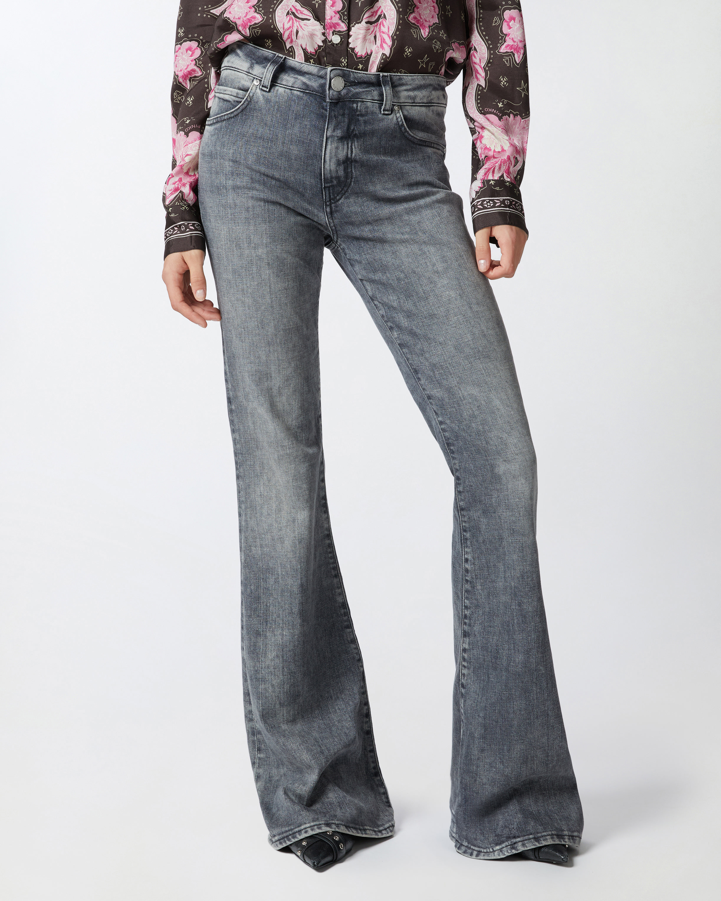 Pinko Filippa Mid-rise Flared Jeans In Vintage Grey Wash