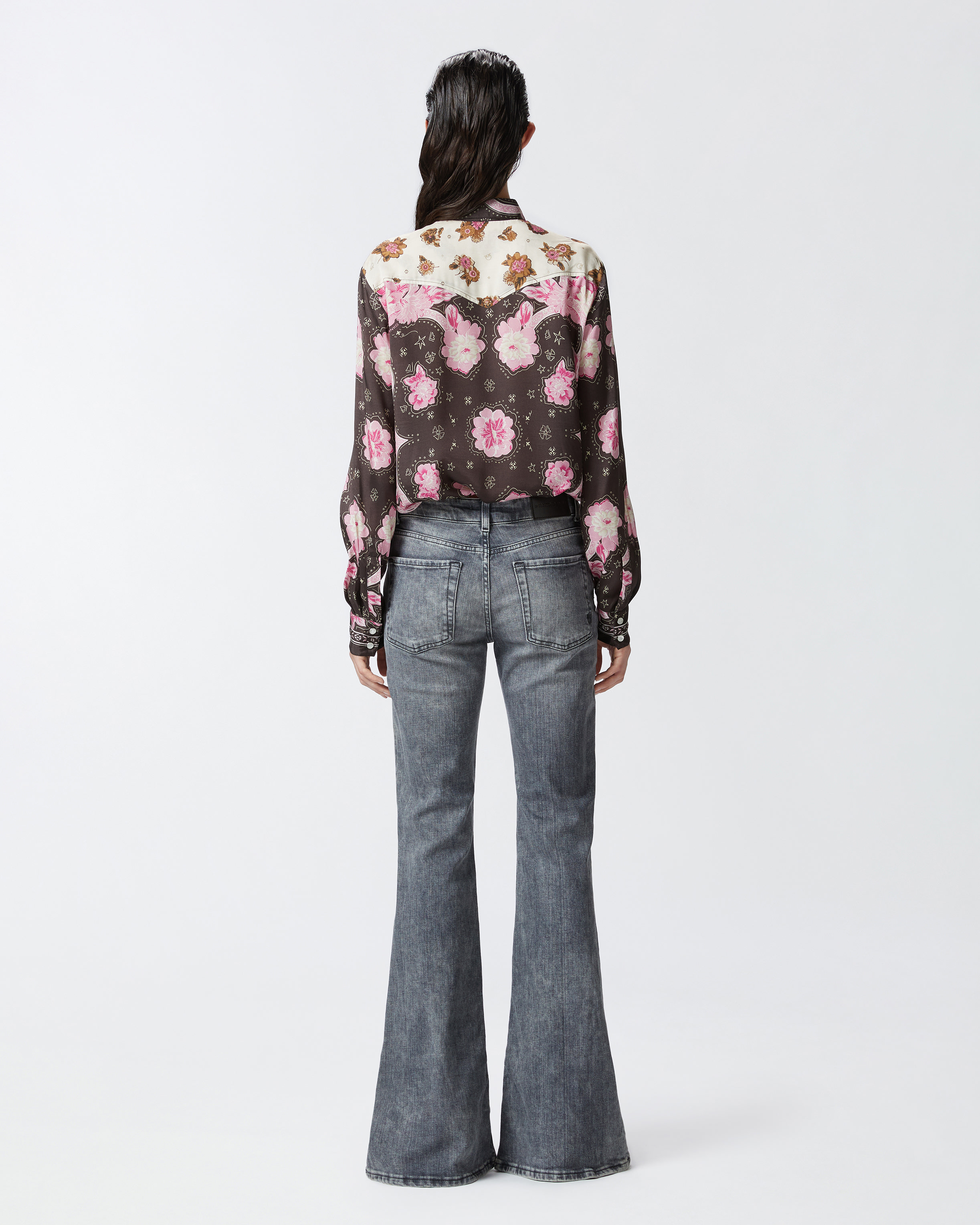 Pinko Filippa Mid-rise Flared Jeans In Vintage Grey Wash