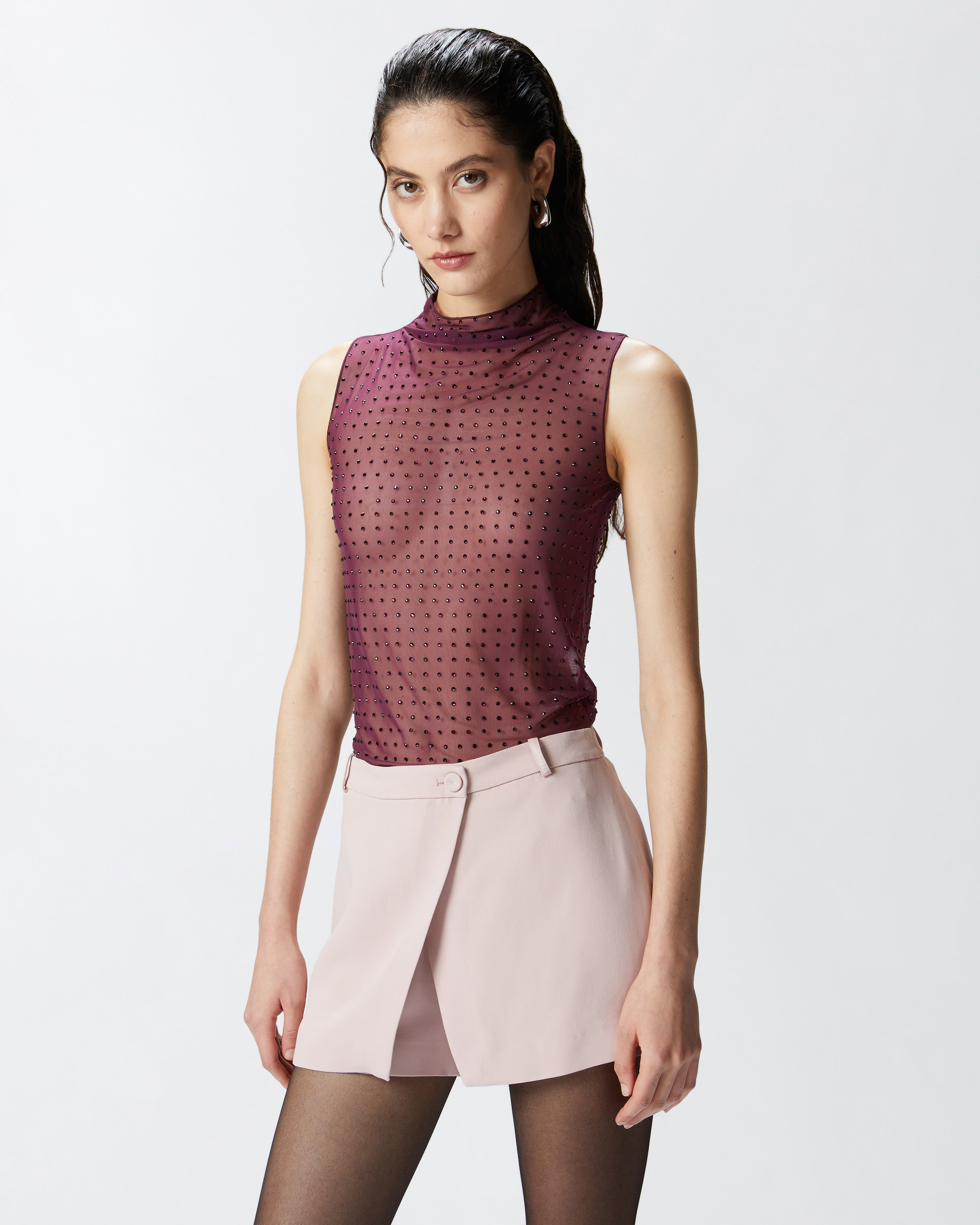 Топ без рукавов из тюля со стразами - ФИОЛЕТОВЫЙ - large