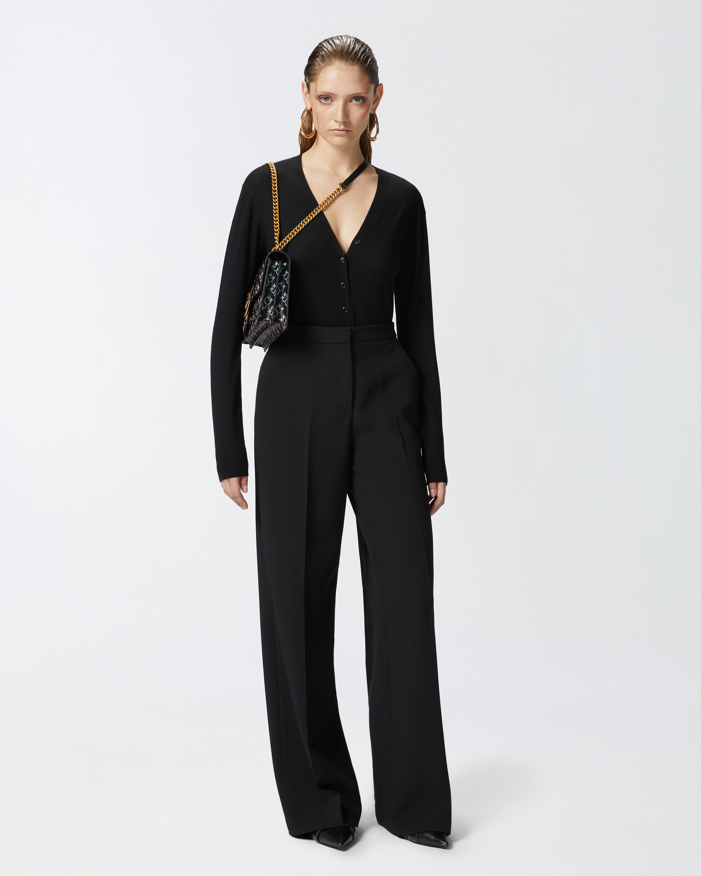 Pinko Buttoned Fine Wool Body With V-neck In Limo Black