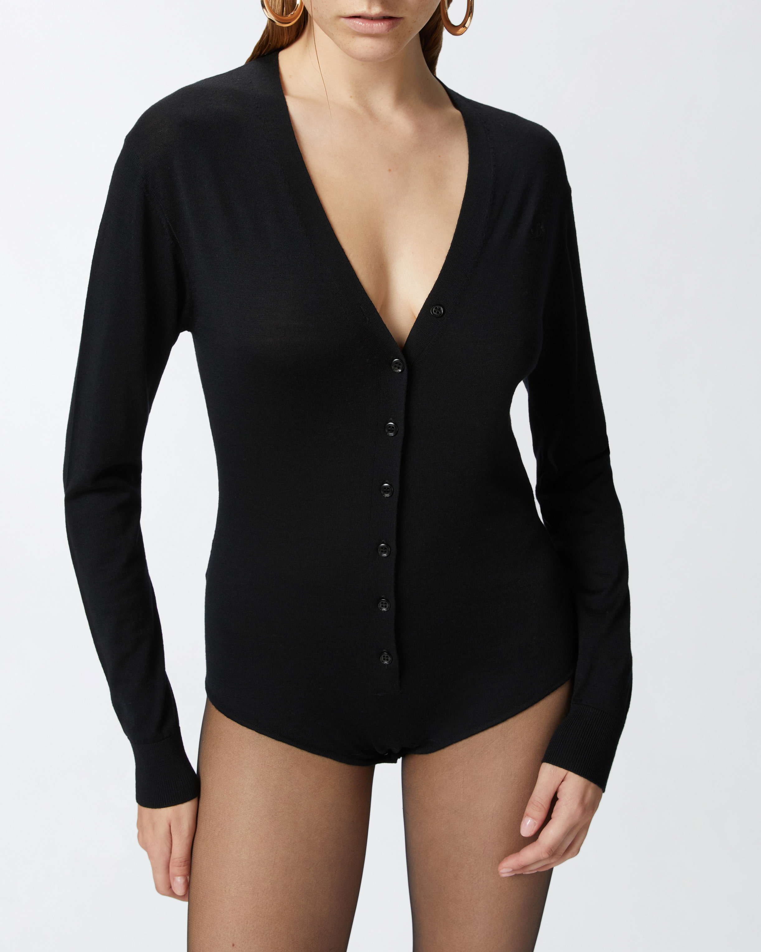 Pinko Buttoned Fine Wool Body With V-neck In Limo Black