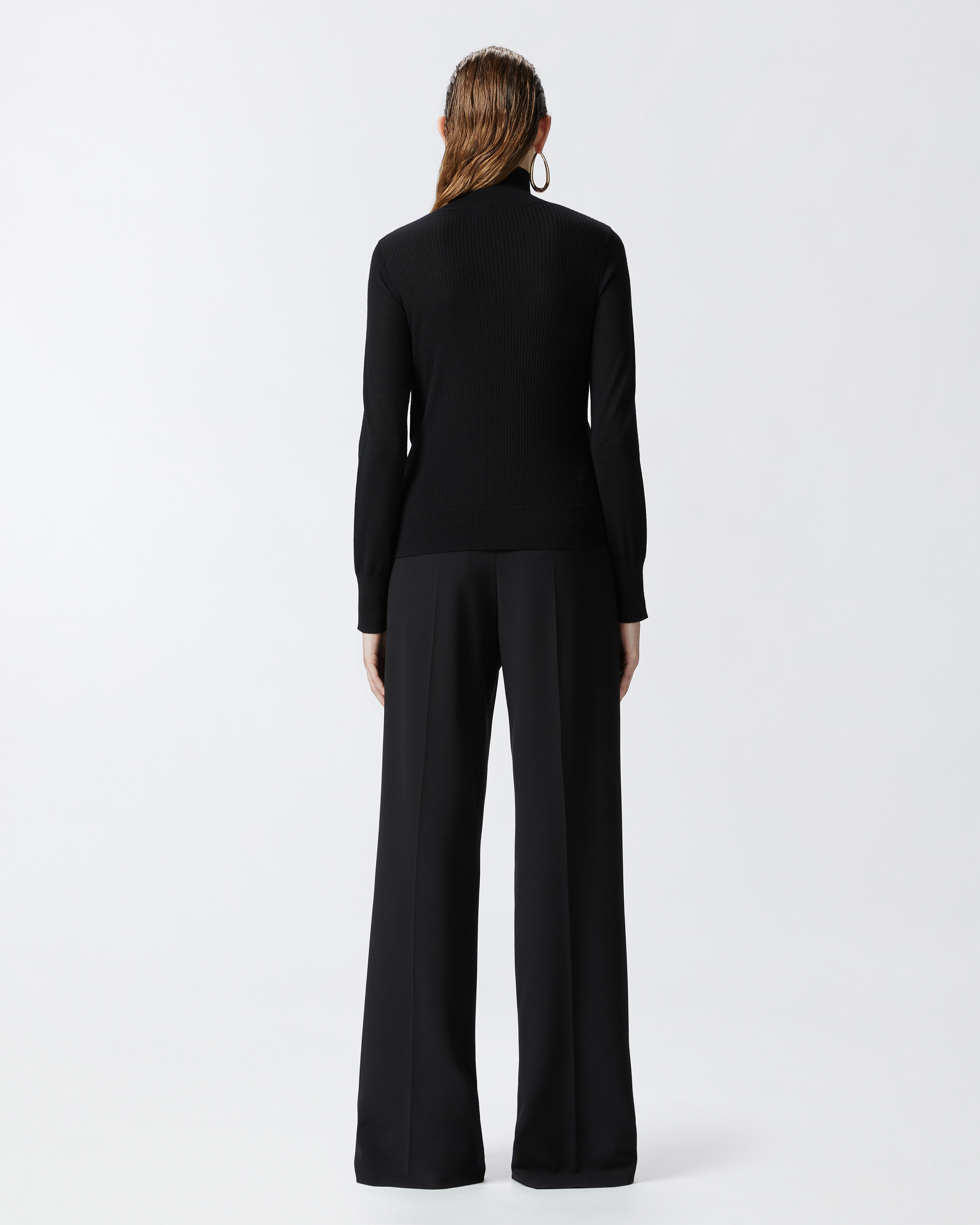 Pinko Fitted Ribbed Turtleneck Sweater With Decorative Buttons In Black