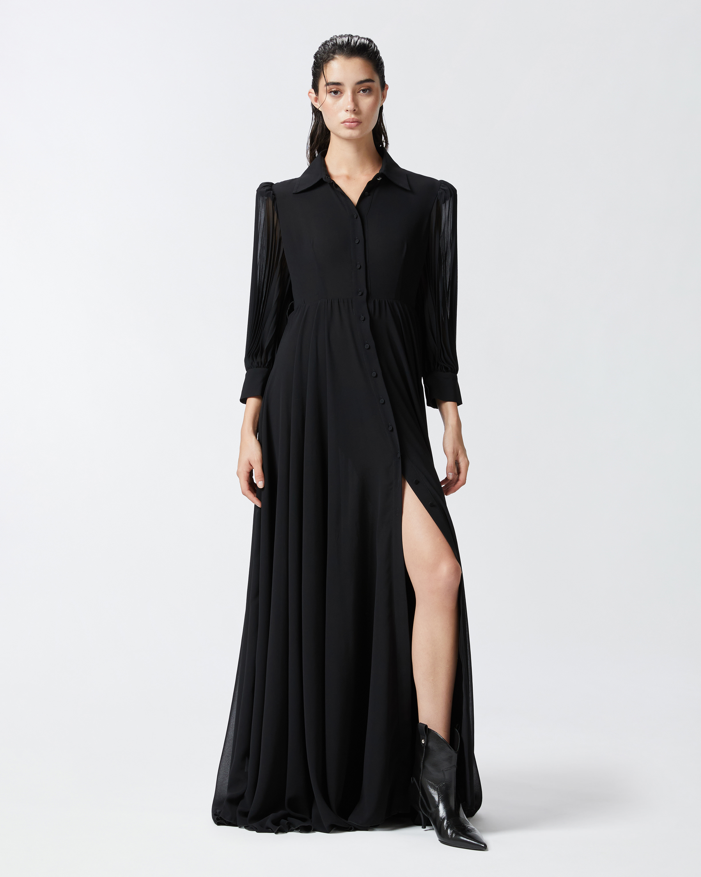Pinko Robe Chemise Longue Avec Dos Transparent In Limo Black