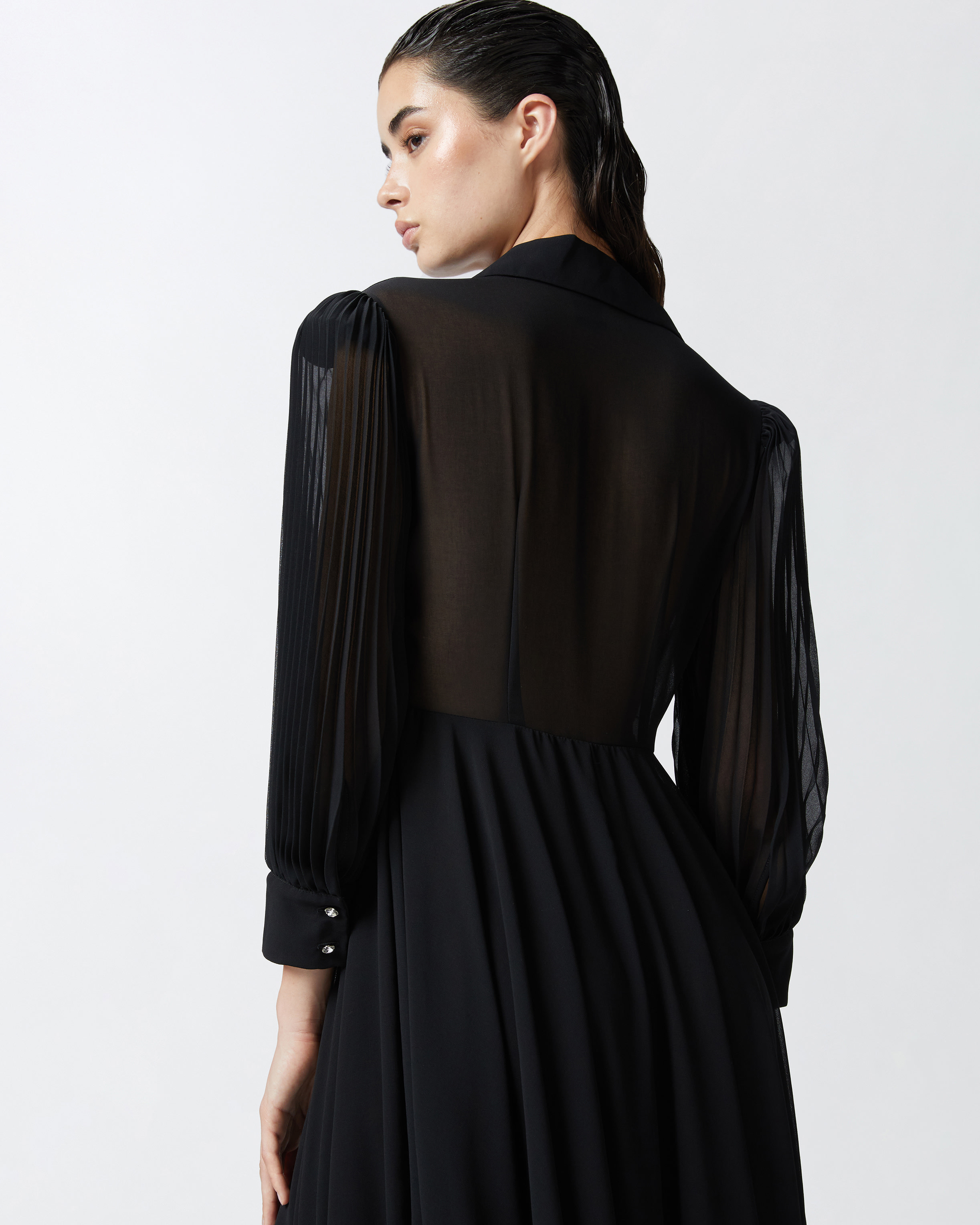 Pinko Robe Chemise Longue Avec Dos Transparent In Limo Black