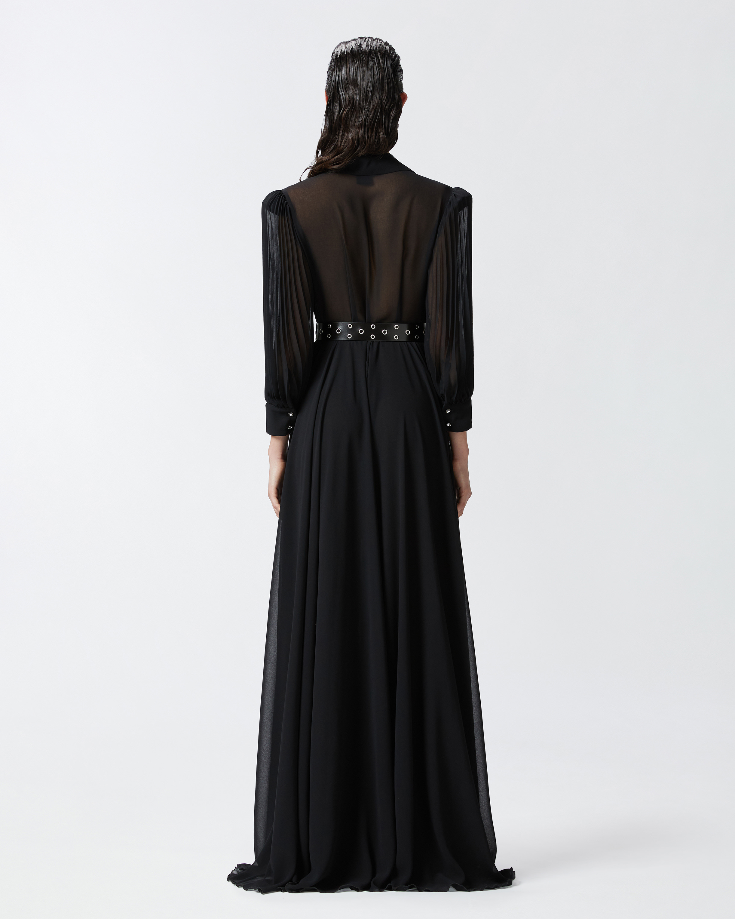 Pinko Robe Chemise Longue Avec Dos Transparent In Limo Black
