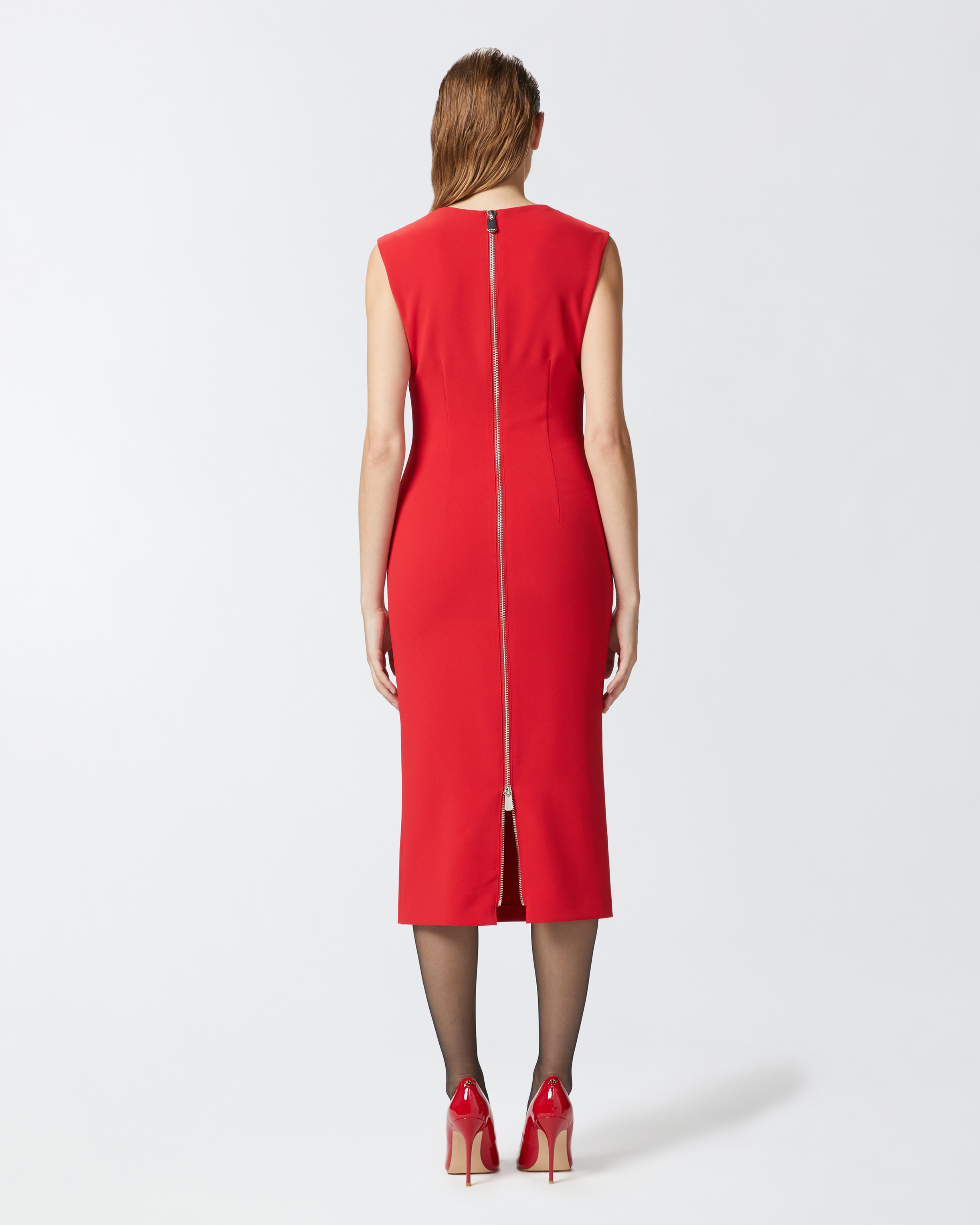 Pinko Crepe Zip Midi Dress In Salsa Red