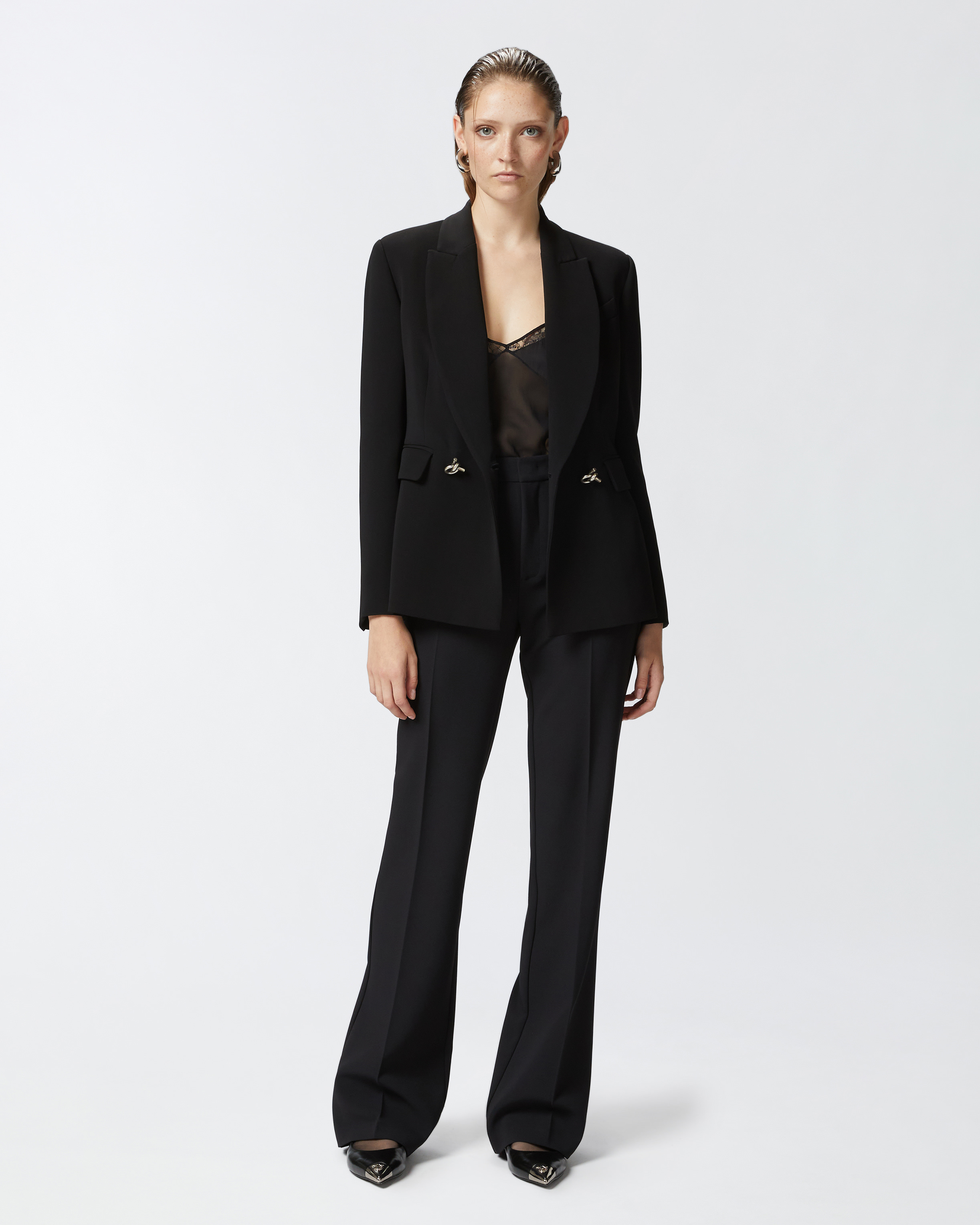 Расклешенные брюки высокой посадки - ЧЕРНЫЙ - large