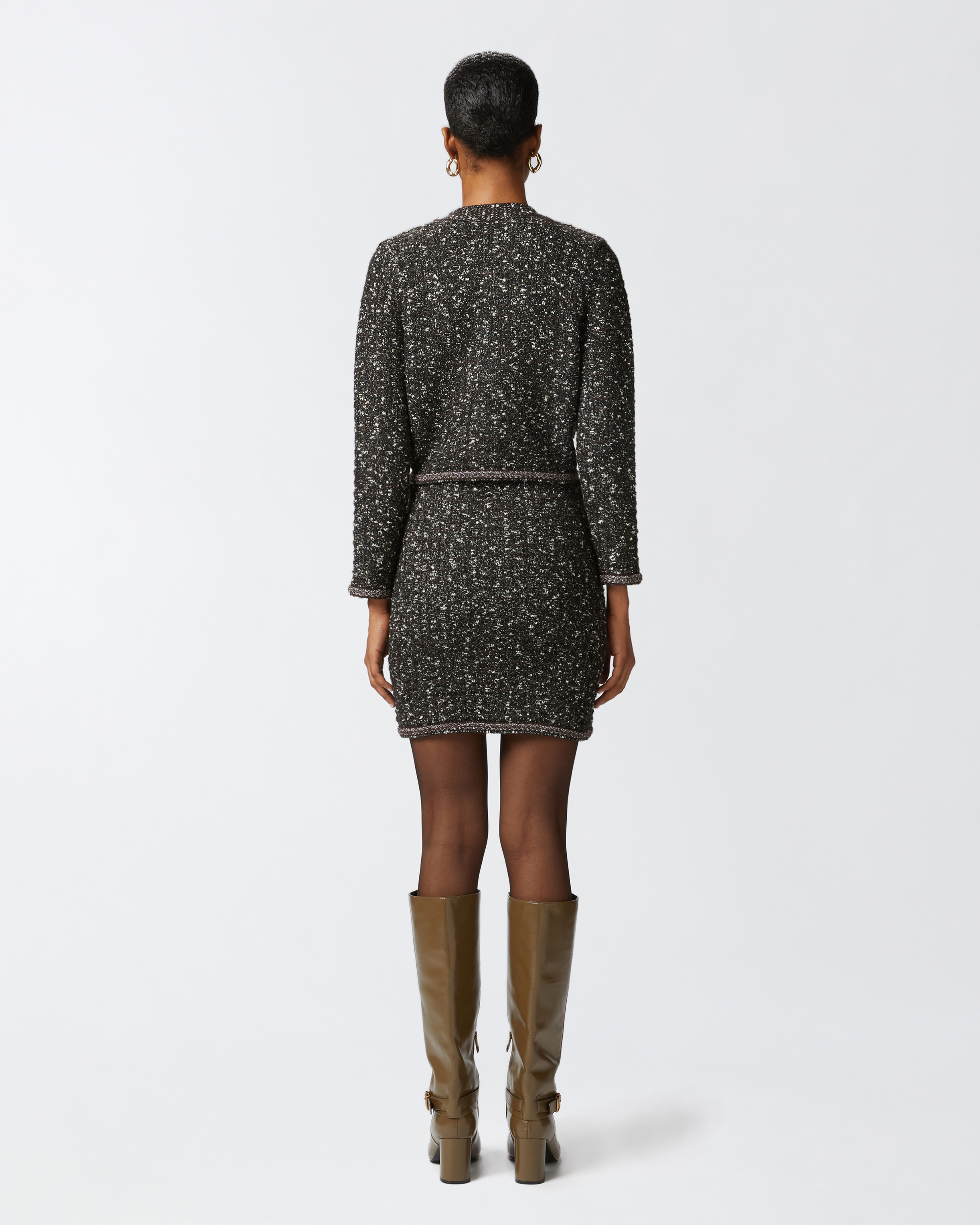 Pinko Sequined Short Cardigan With V-neck In Noir/marron/blanc