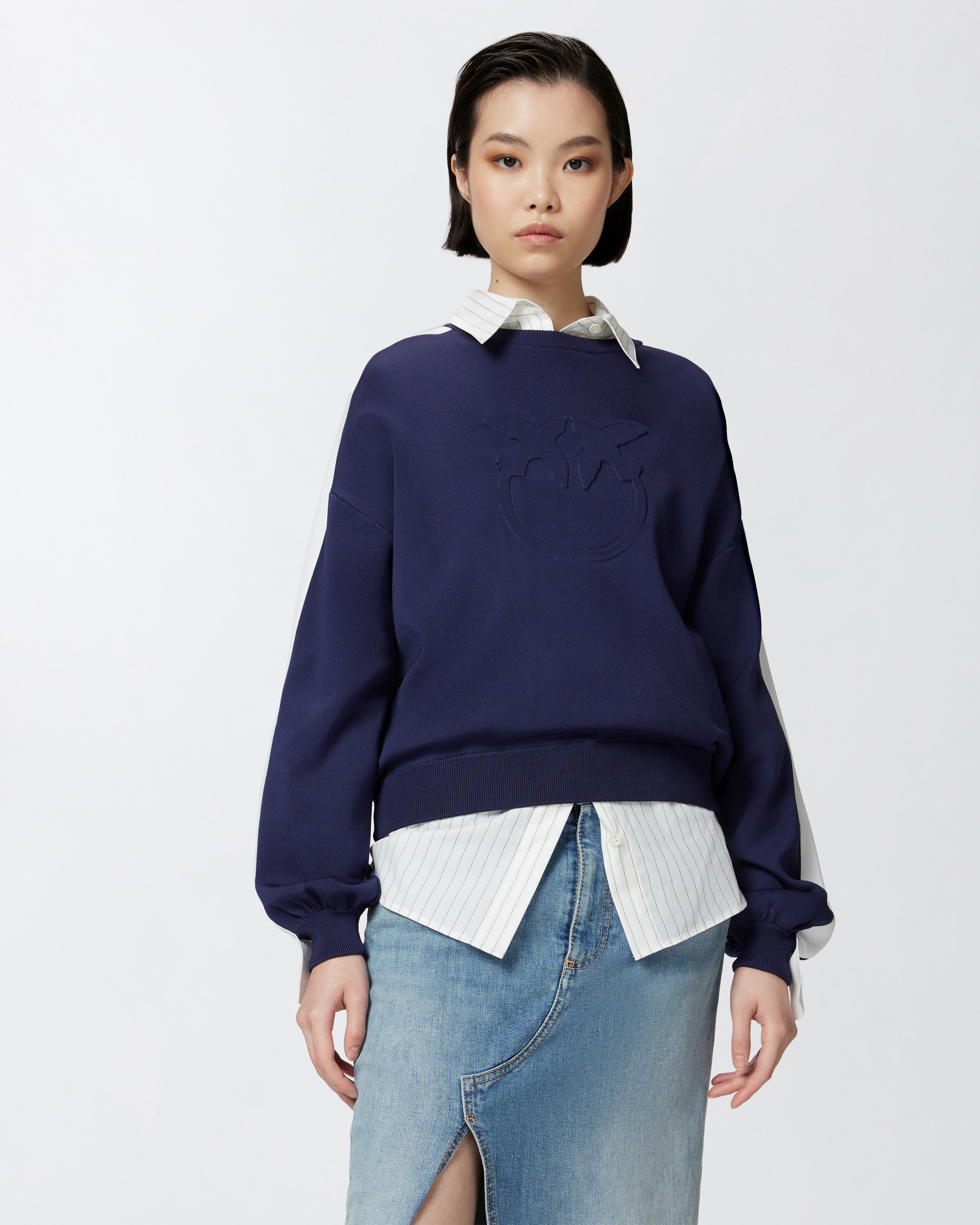 Crew-neck sweatshirt with wide sleeves and raised logo PINKO Crew-neck sweatshirt with wide sleeves and raised logo PINKO