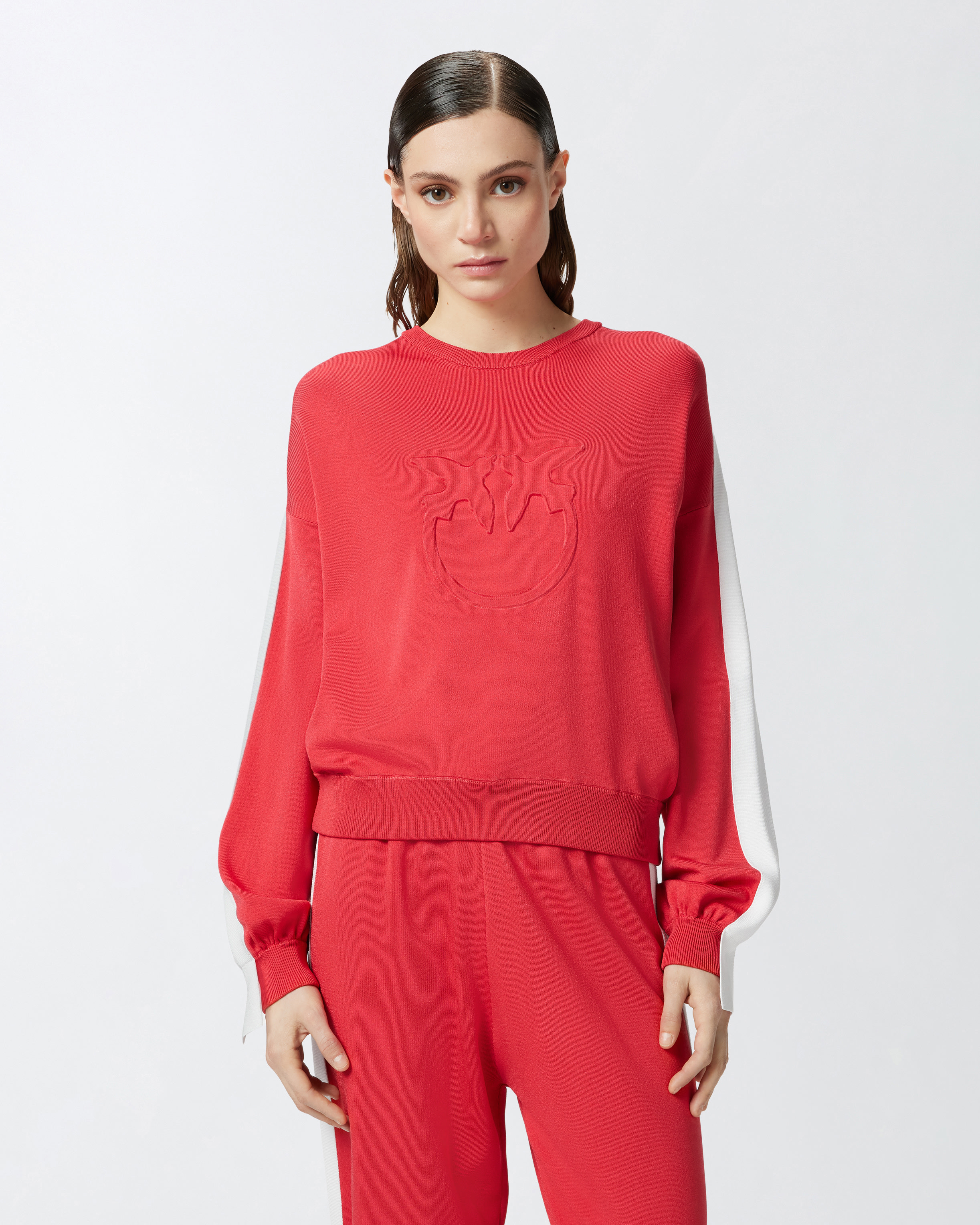 Pinko Crew-neck Sweatshirt With Wide Sleeves And Raised Logo