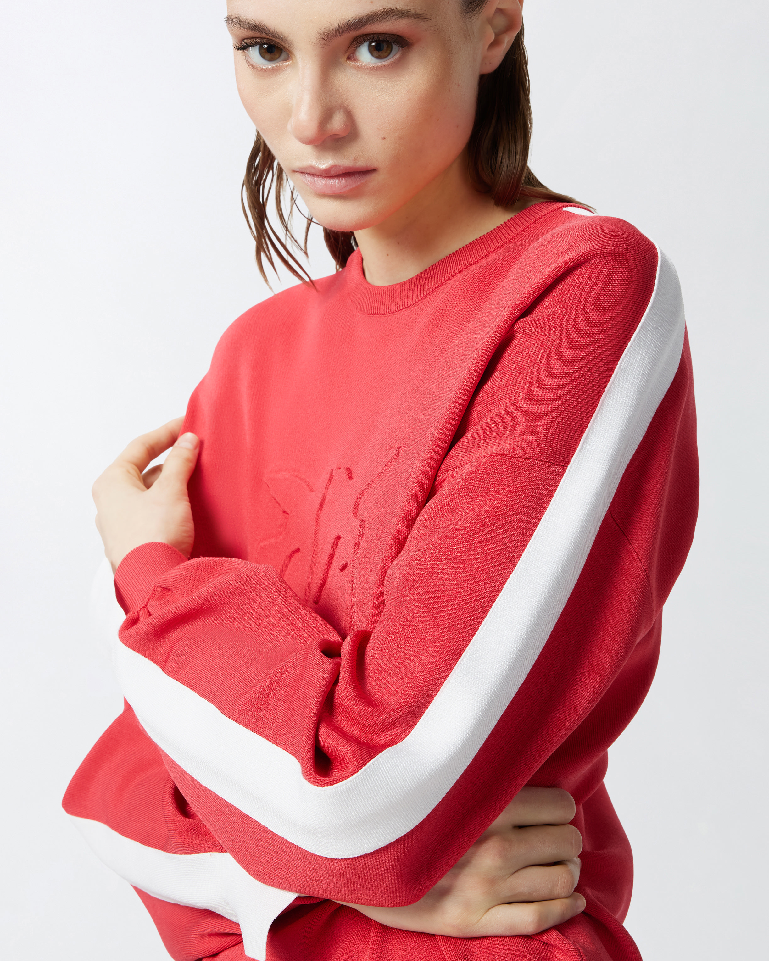 Pinko Crew-neck Sweatshirt With Wide Sleeves And Raised Logo