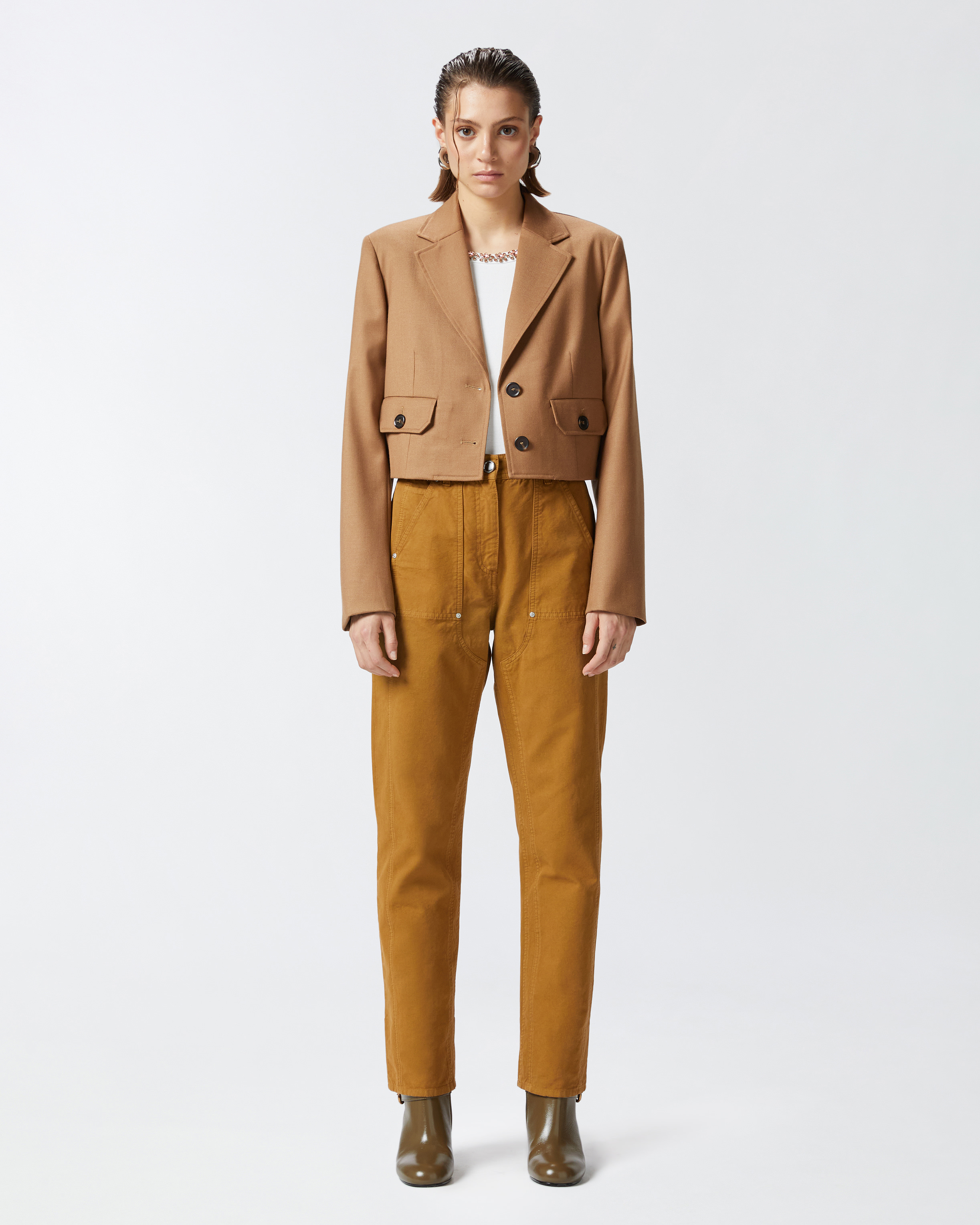 Брюки в рабочем стиле из холщовой ткани - КОРИЧНЕВЫЙ - large