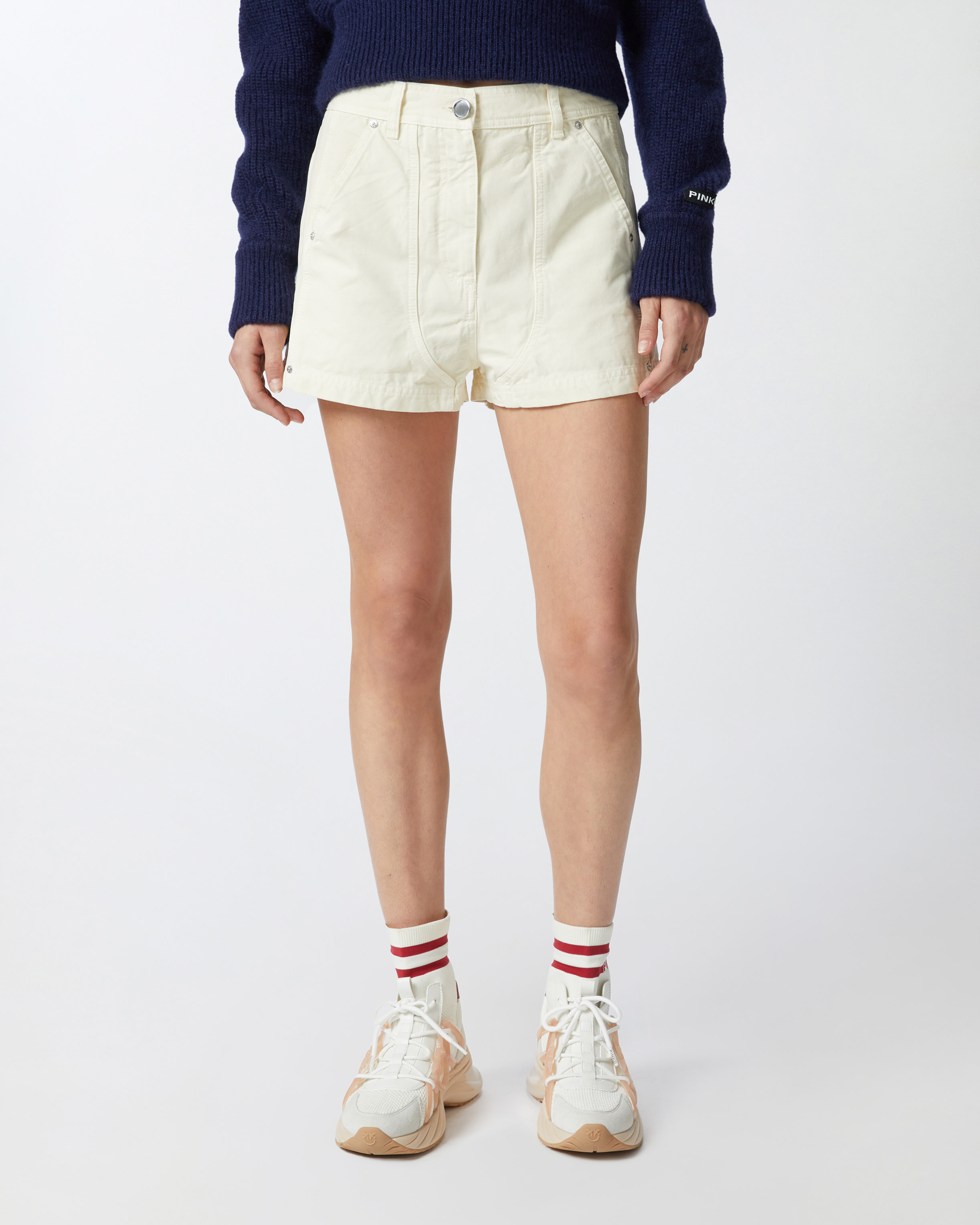 Pinko Cotton Shorts With Pockets In Blanc Lait