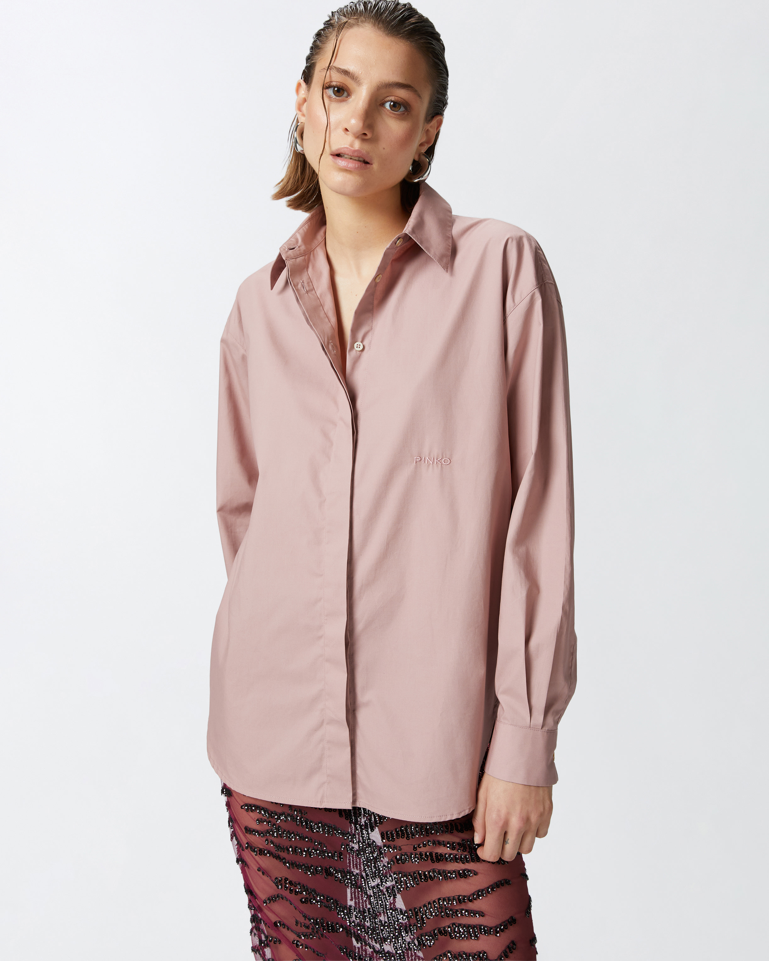 Рубашка оверсайз из поплина - РОЗОВЫЙ - large