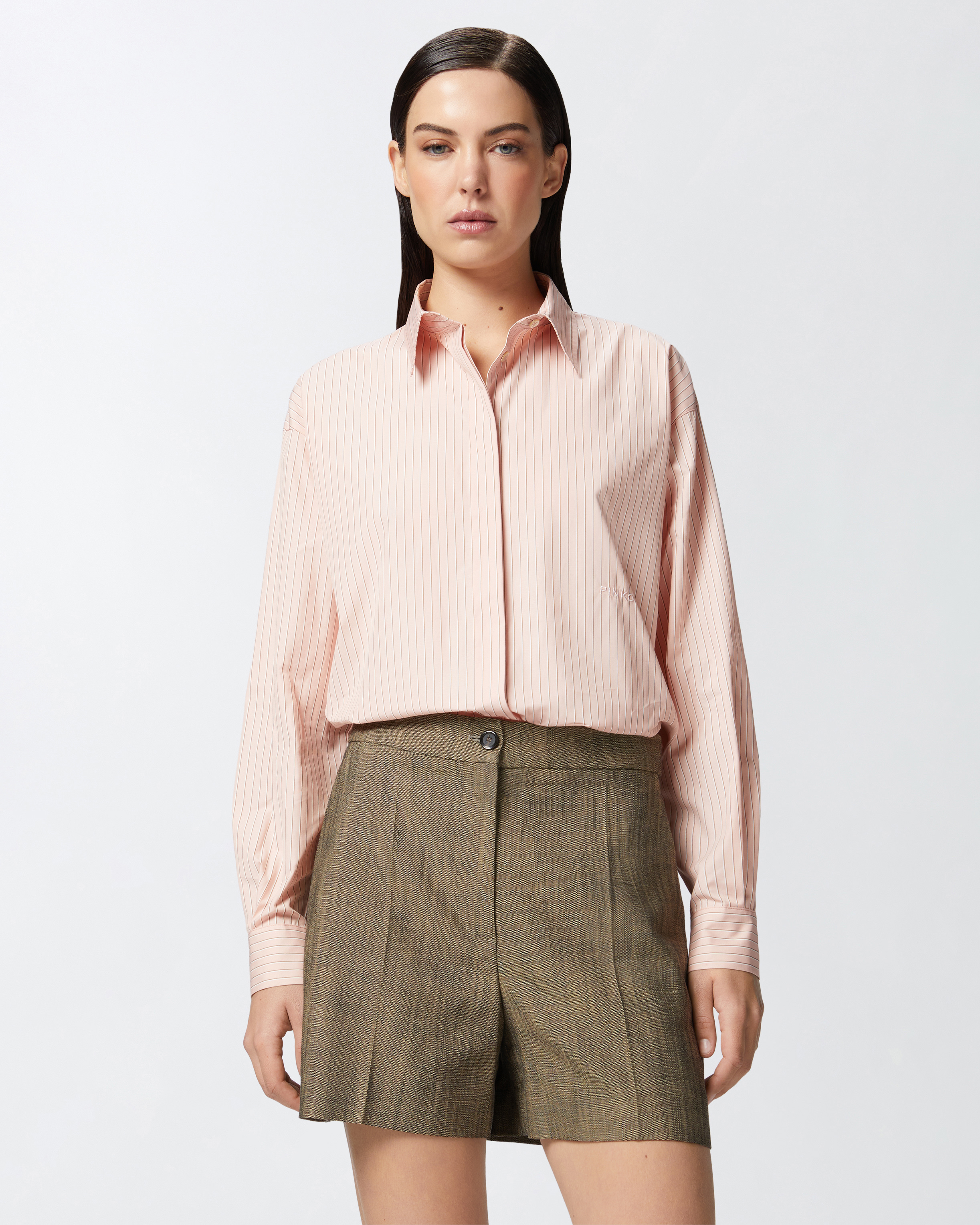 Übergroße Bluse aus gestreifter Popeline - Braun, Fuchsia, Mehrfarbig, Rosa - large | Pinko 