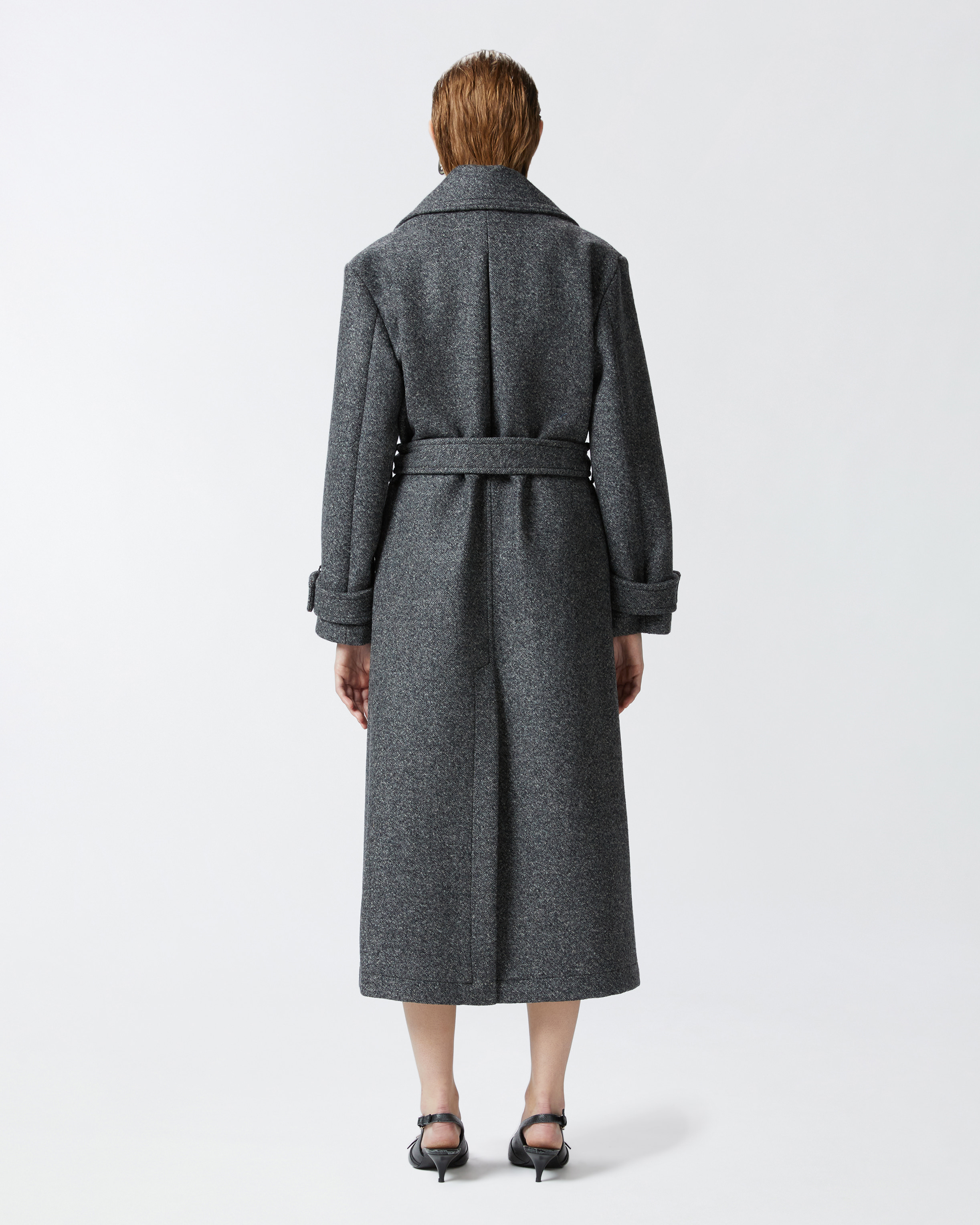 Pinko Trench Coat With Belt In Grey - Pewter