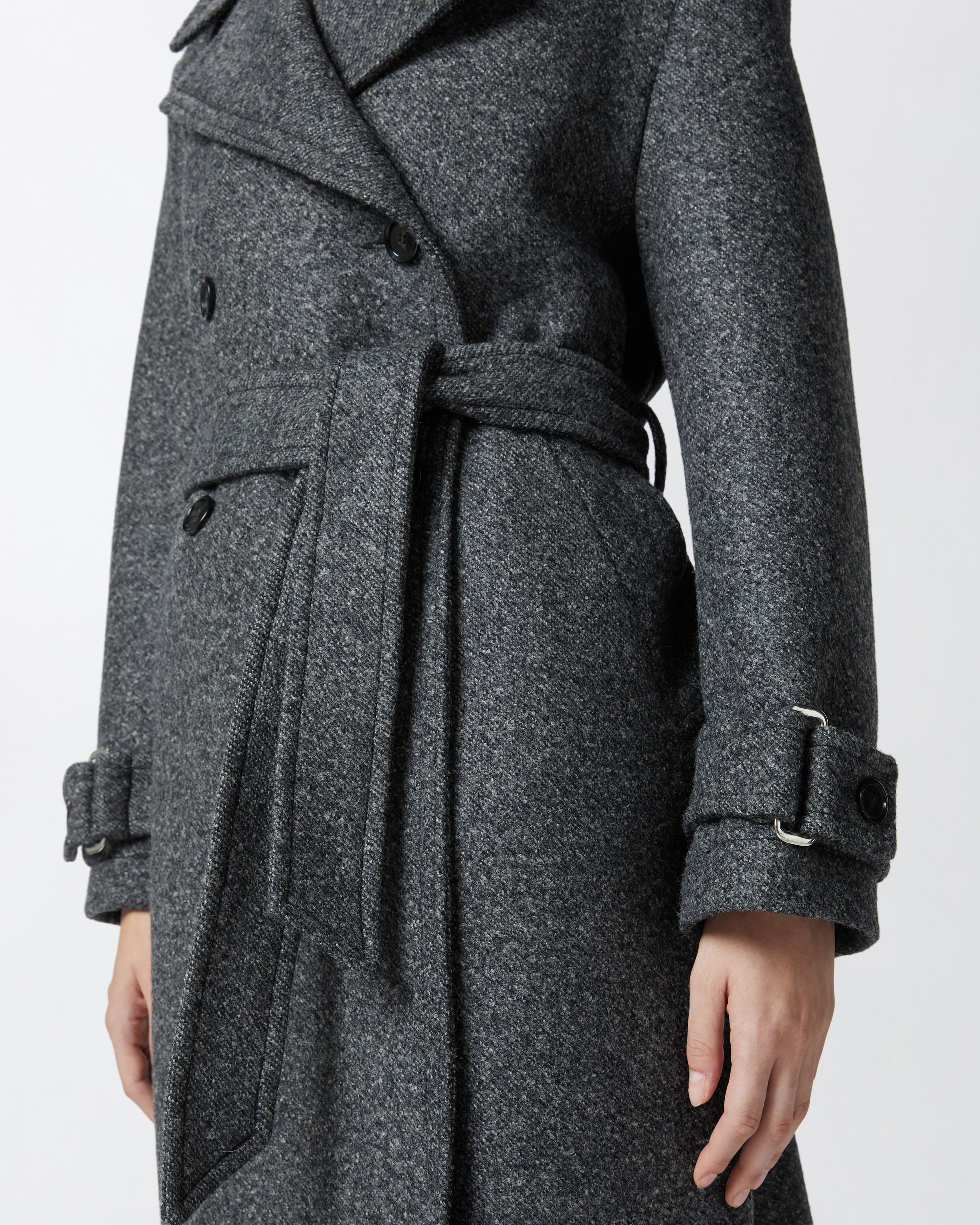 Pinko Trench Coat With Belt In Grey - Pewter