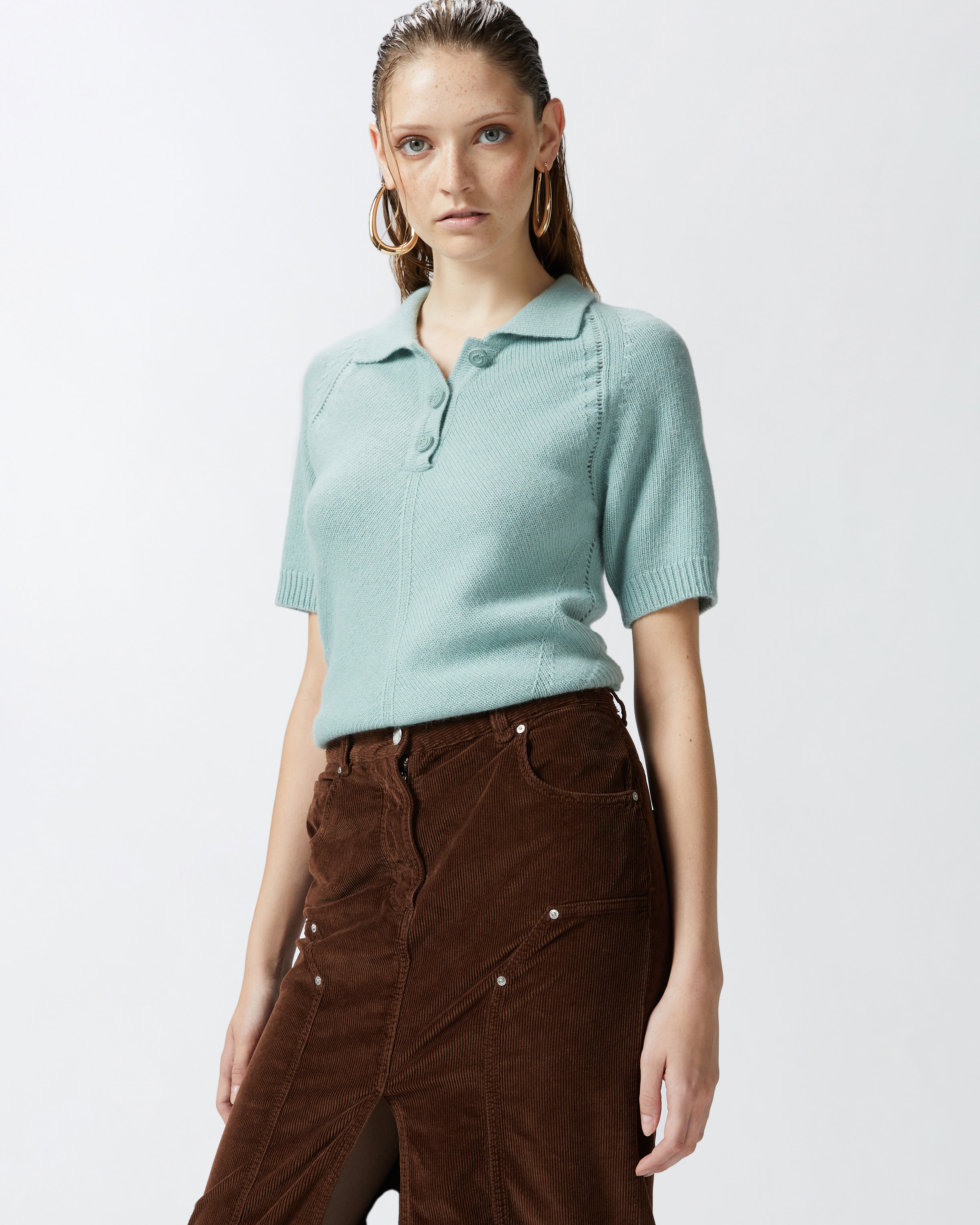 Трикотажное поло из шерсти и кашемира - ЗЕЛЕНЫЙ - large