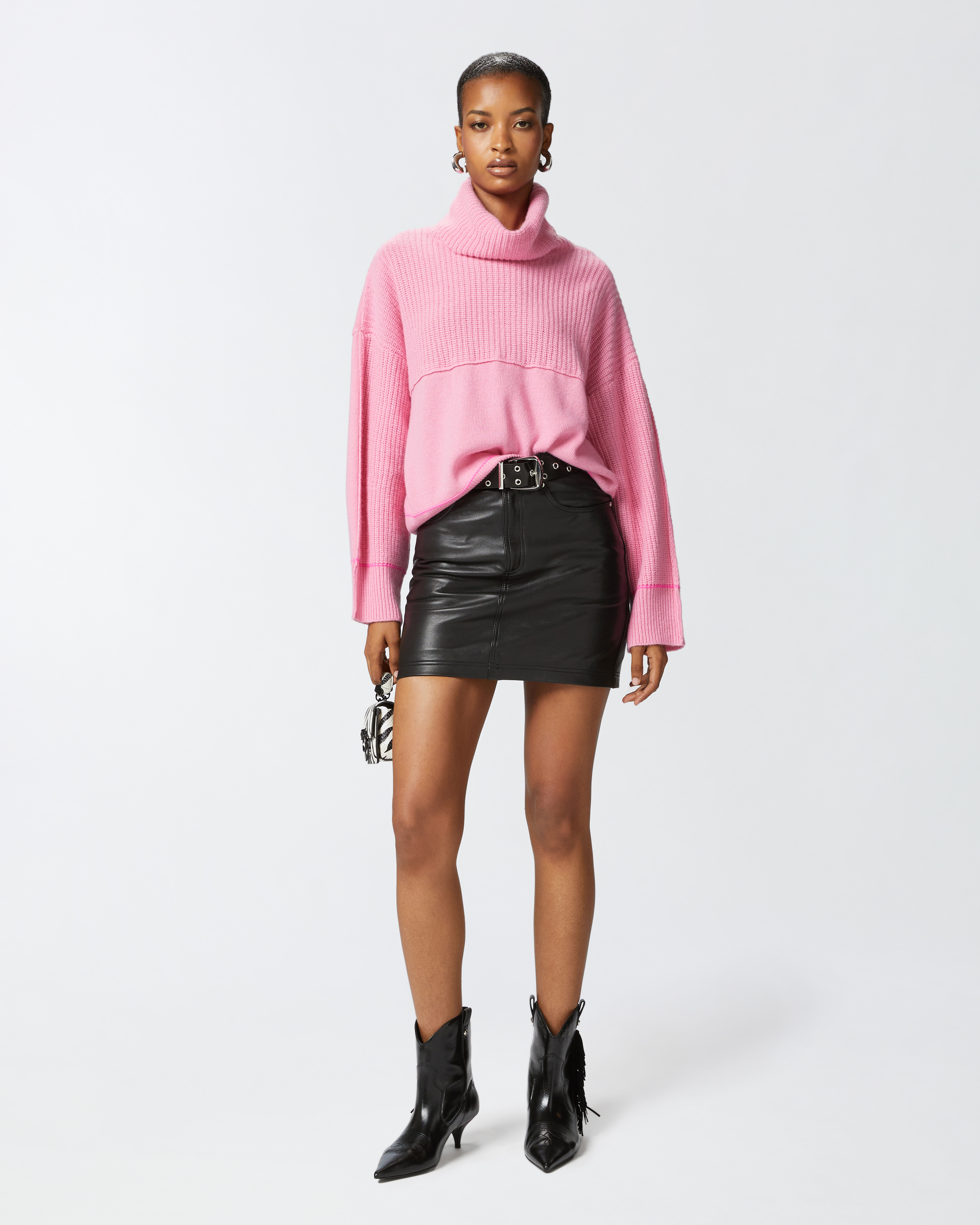 Pinko Fine Wool And Cashmere Turtleneck Jumper In Cashmere Pink