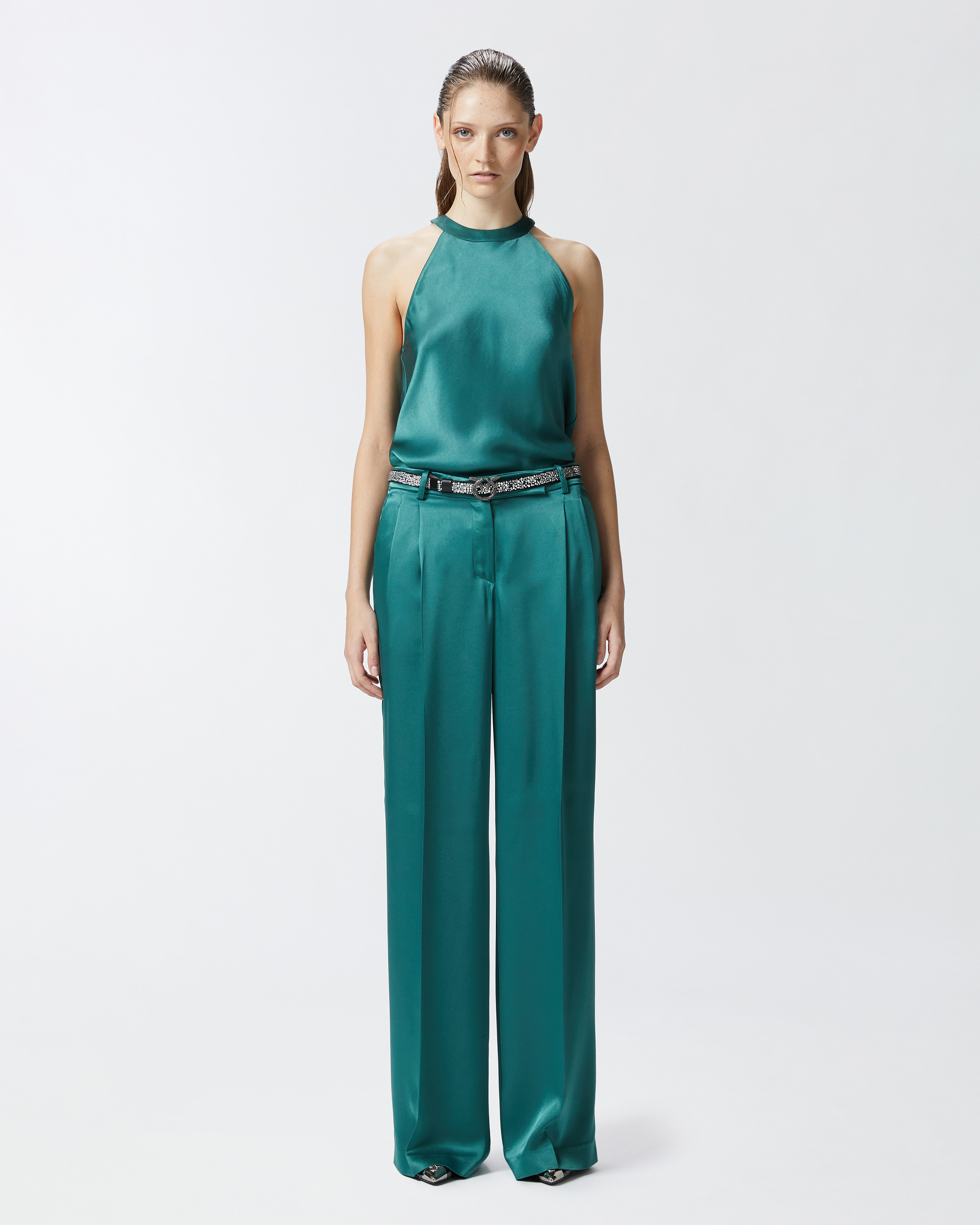 Pinko Pantalon Couture En Satin In Dark Bottle Green