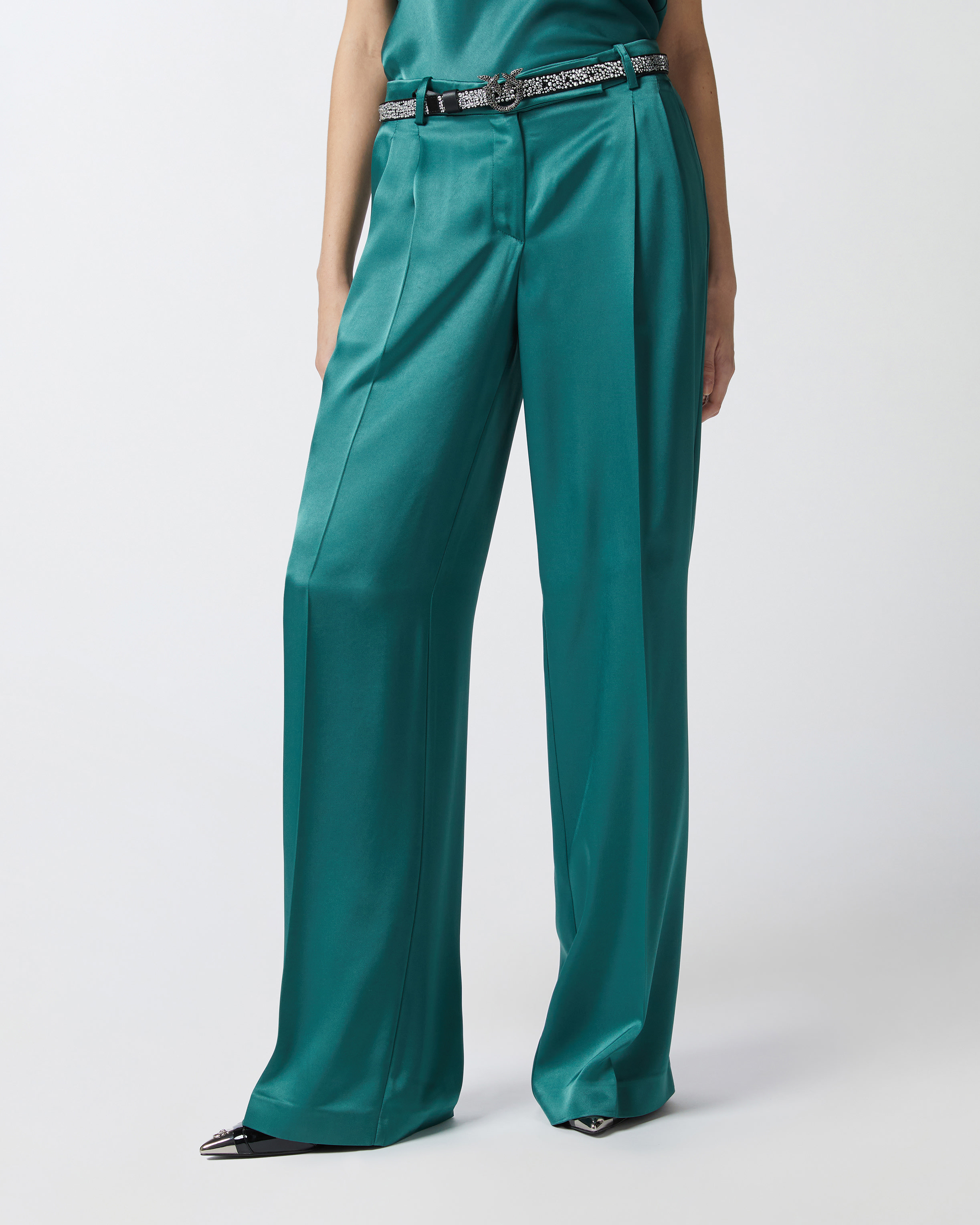 Pinko Pantalon Couture En Satin In Dark Bottle Green