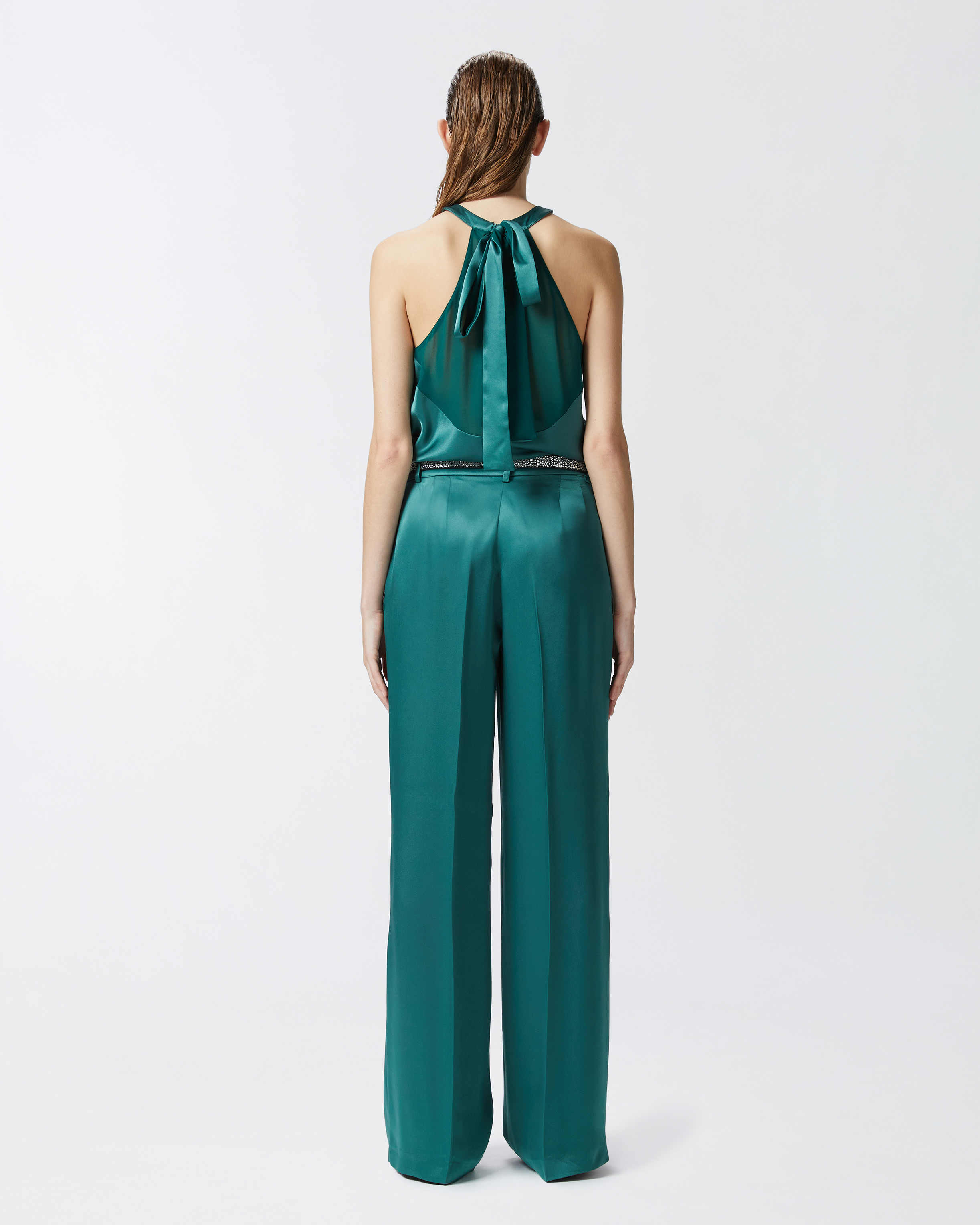 Pinko Pantalon Couture En Satin In Dark Bottle Green