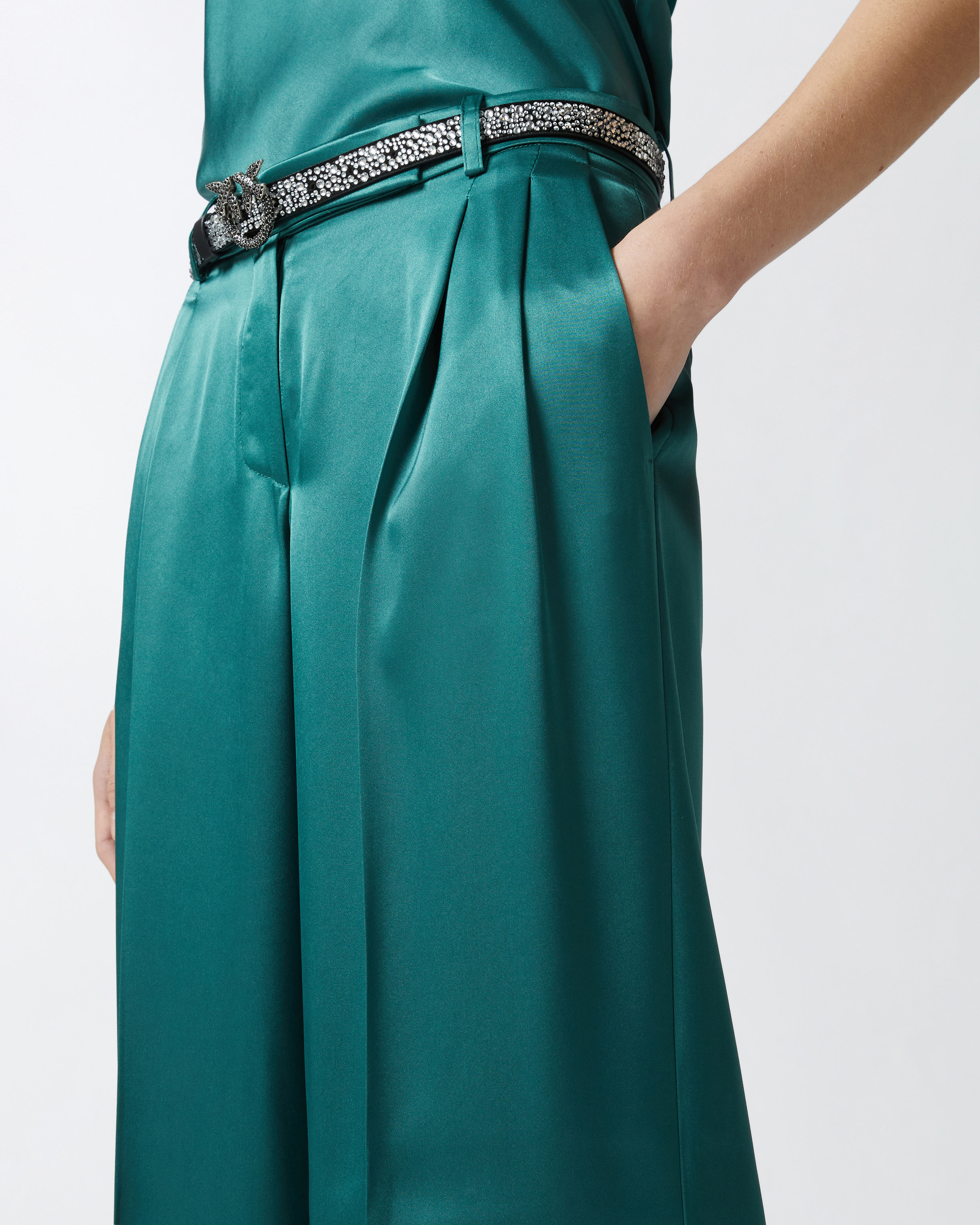 Pinko Pantalon Couture En Satin In Dark Bottle Green
