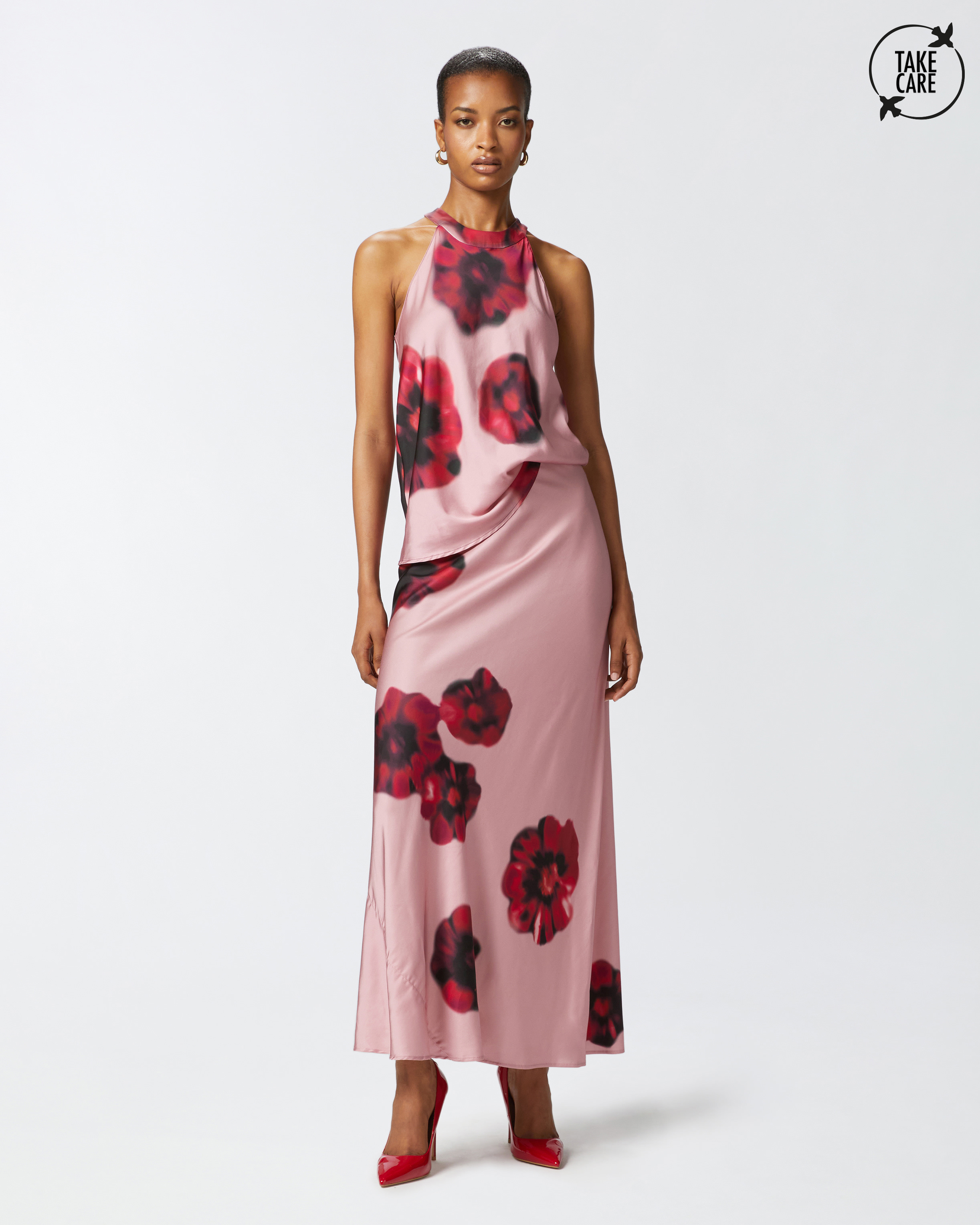 Long satin skirt with floral print PINKO → Shop Online Long satin skirt with floral print PINKO → Shop Online