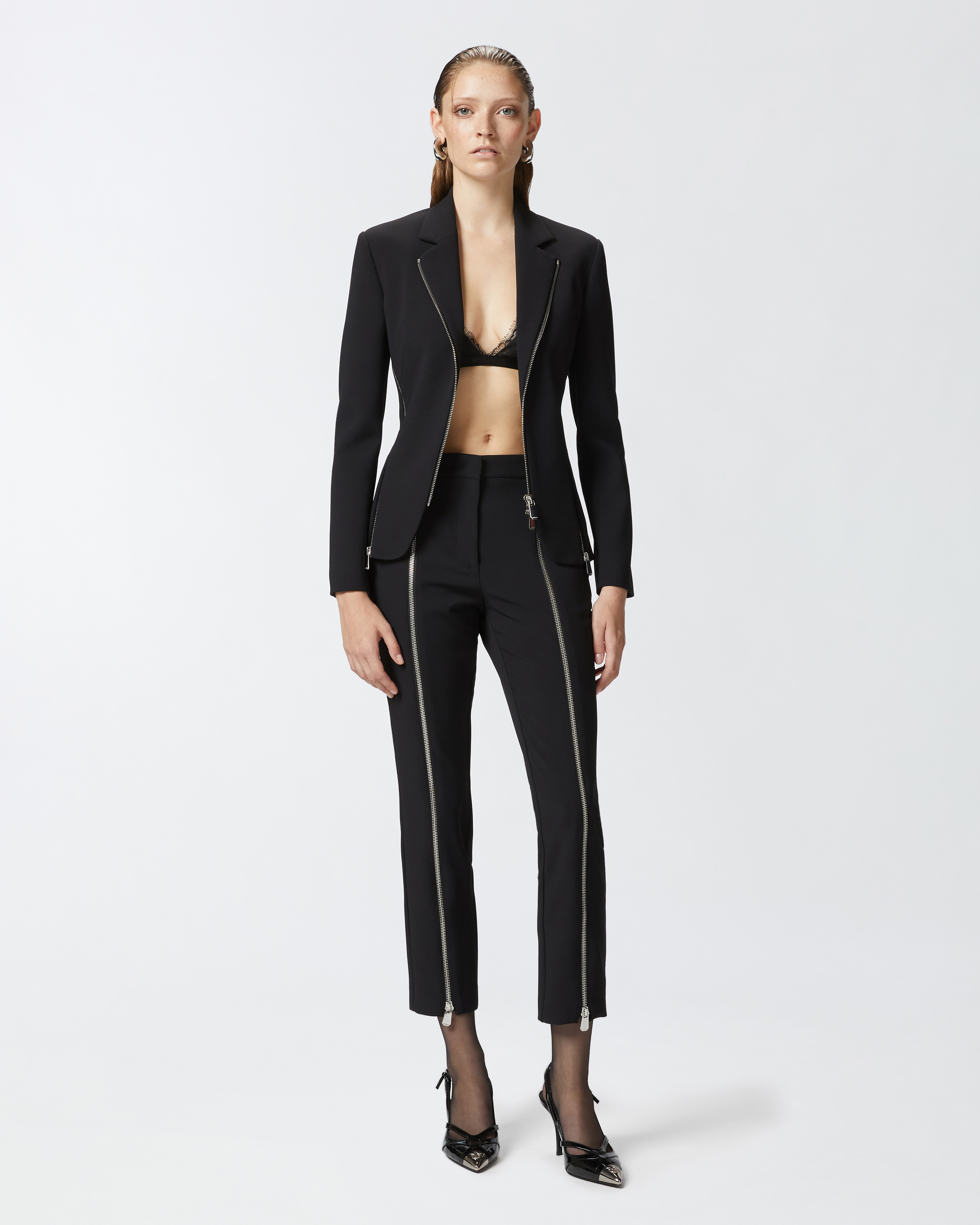 Узкие брюки с металлическими молниями - ЧЕРНЫЙ - large