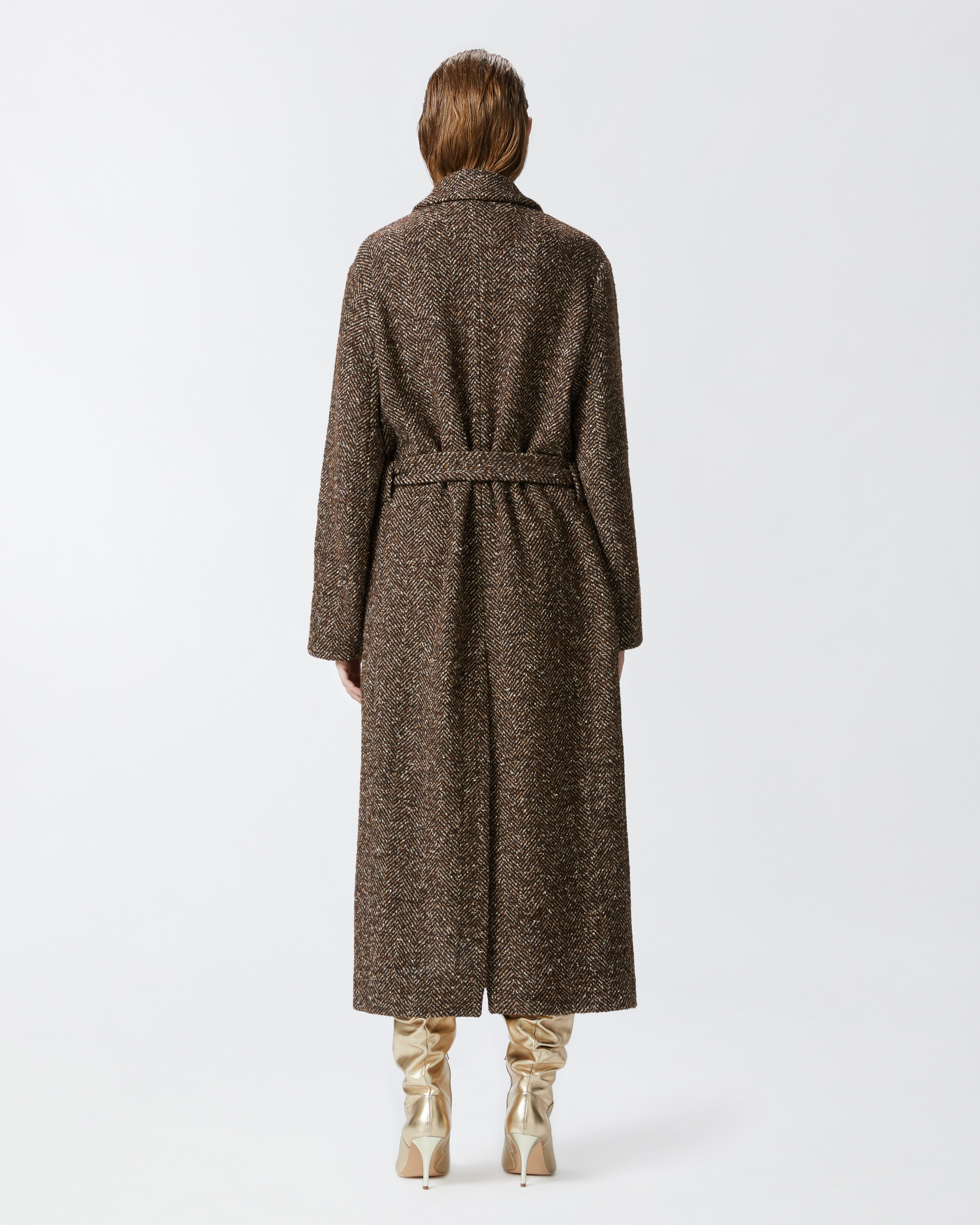 Long herringbone coat with belt PINKO → Shop Online Long herringbone coat with belt PINKO → Shop Online
