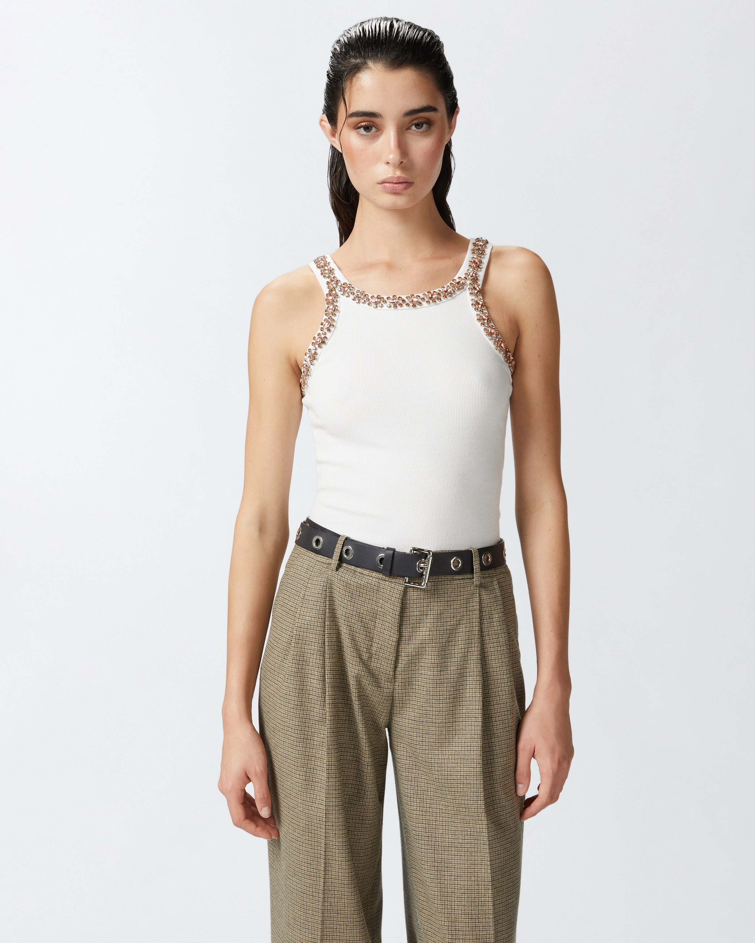 Майка с блестящей вышивкой - БЕЛЫЙ - large