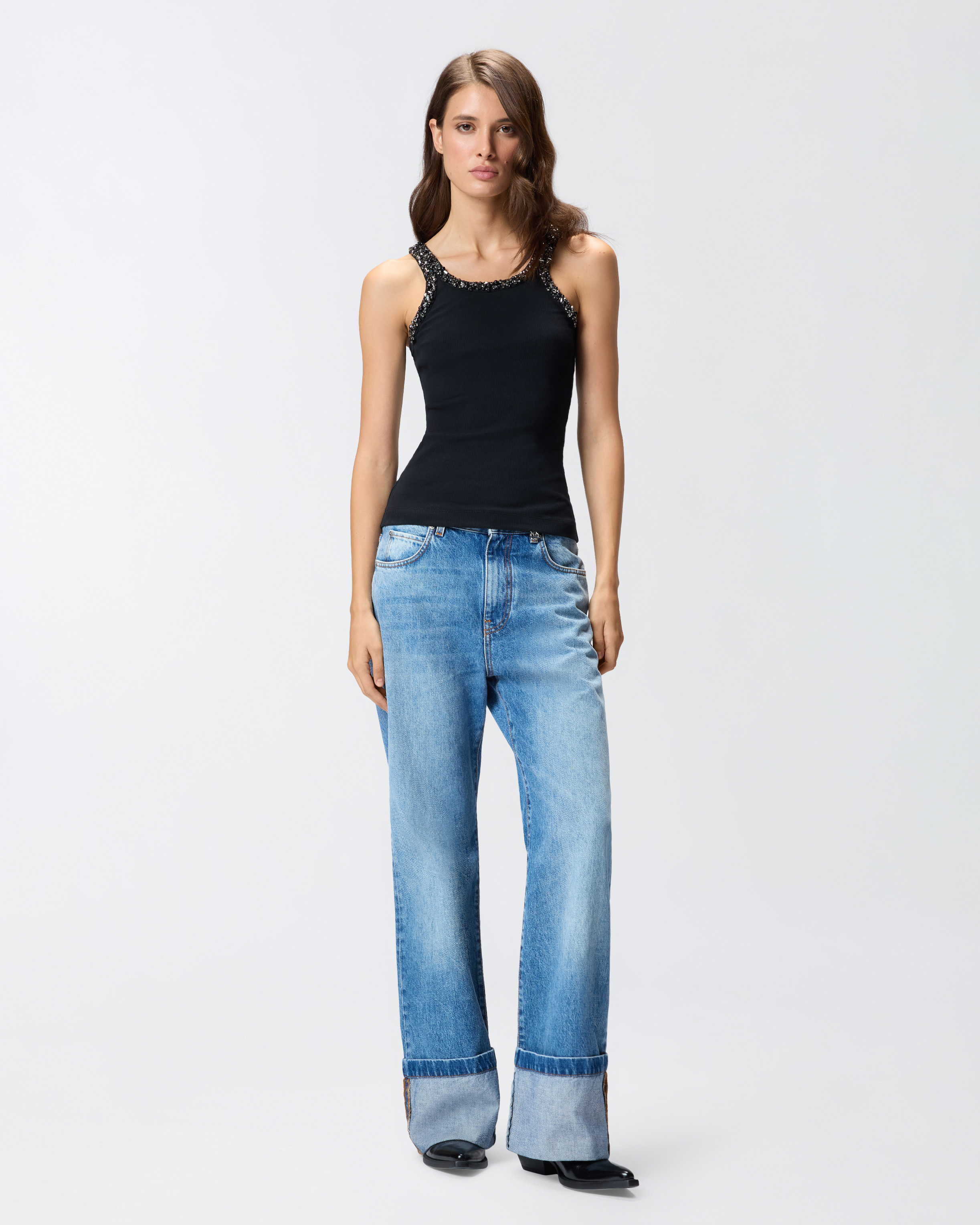 Pinko Ribbed Top With Bejewelled Embellishment In Animal Print