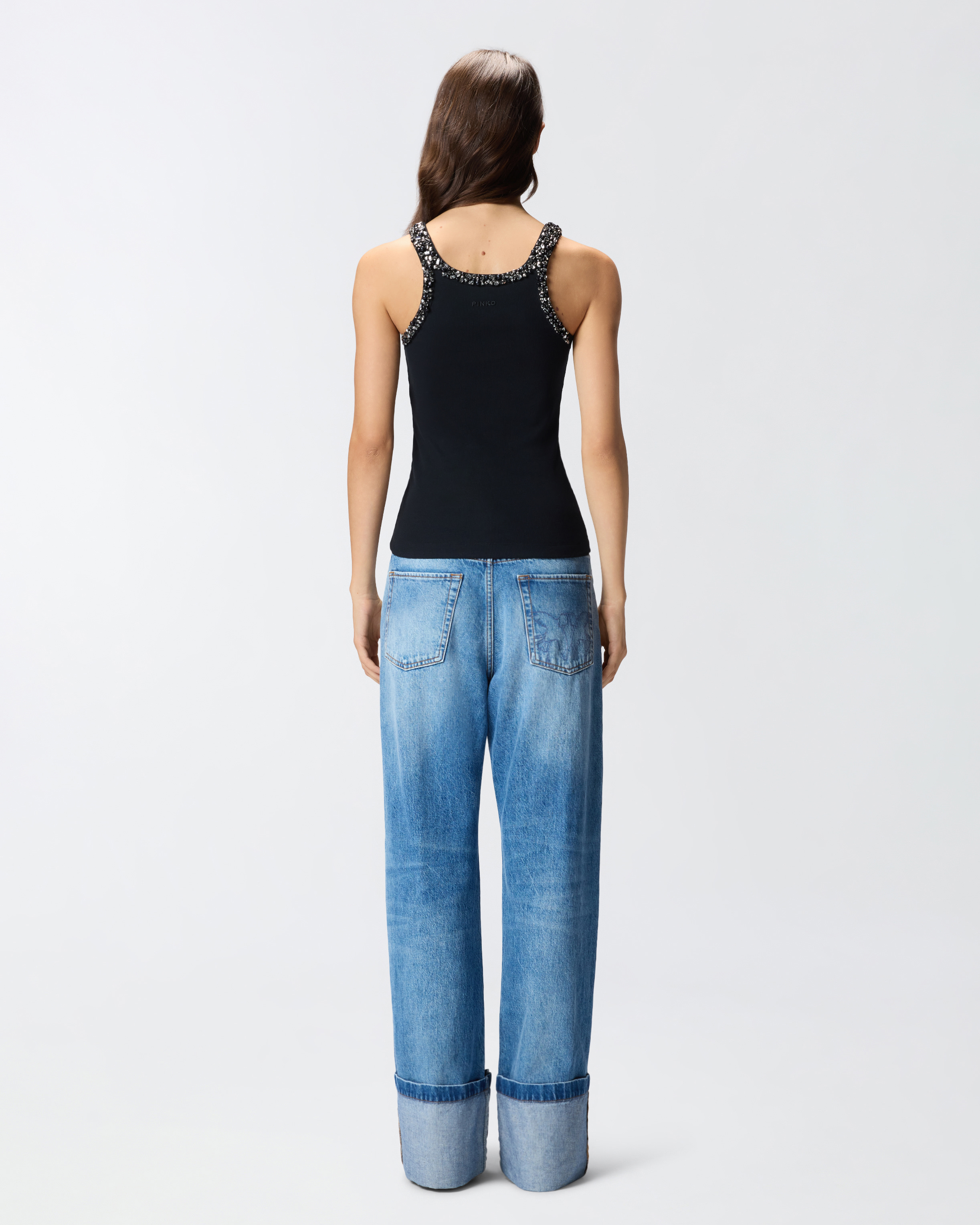 Pinko Ribbed Top With Bejewelled Embellishment In Animal Print